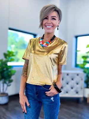 Gold Metallic Top sold by ZZs