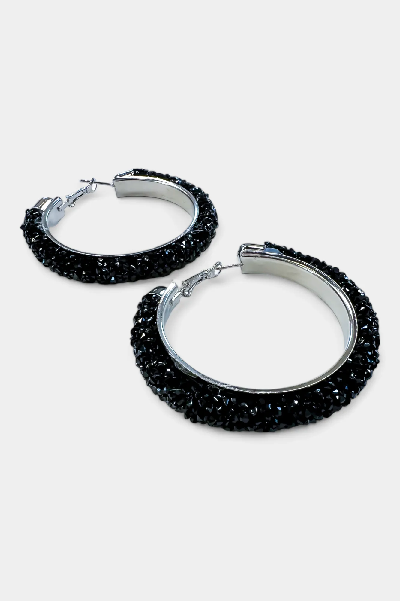 Silver & Black Rhinestone Crystal Hoop Earrings sold by ZZs product image thumbnail 3