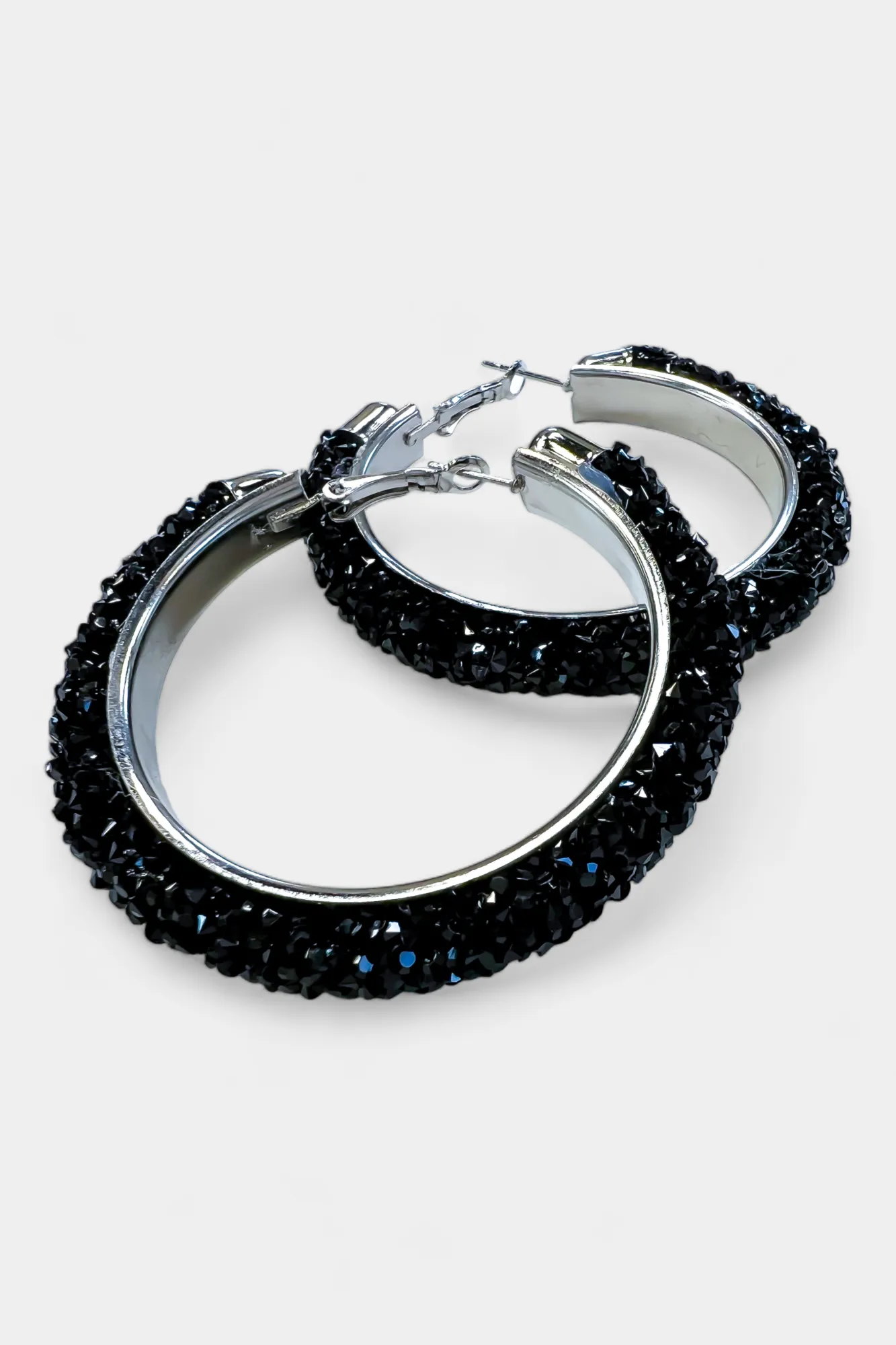 Silver & Black Rhinestone Crystal Hoop Earrings sold by ZZs