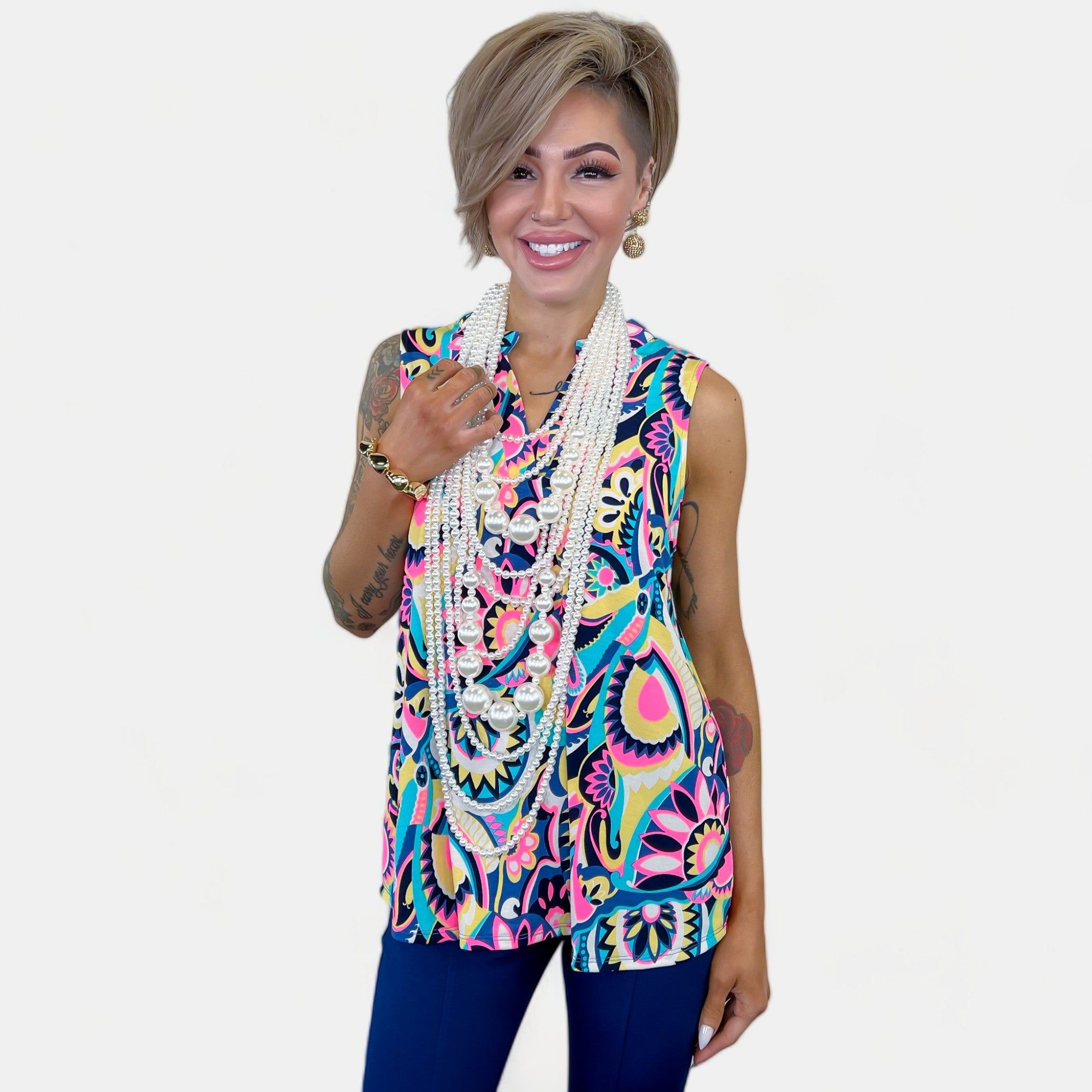 Teal Multi Abstract Lizzy Tank Top sold by ZZs product image thumbnail 3