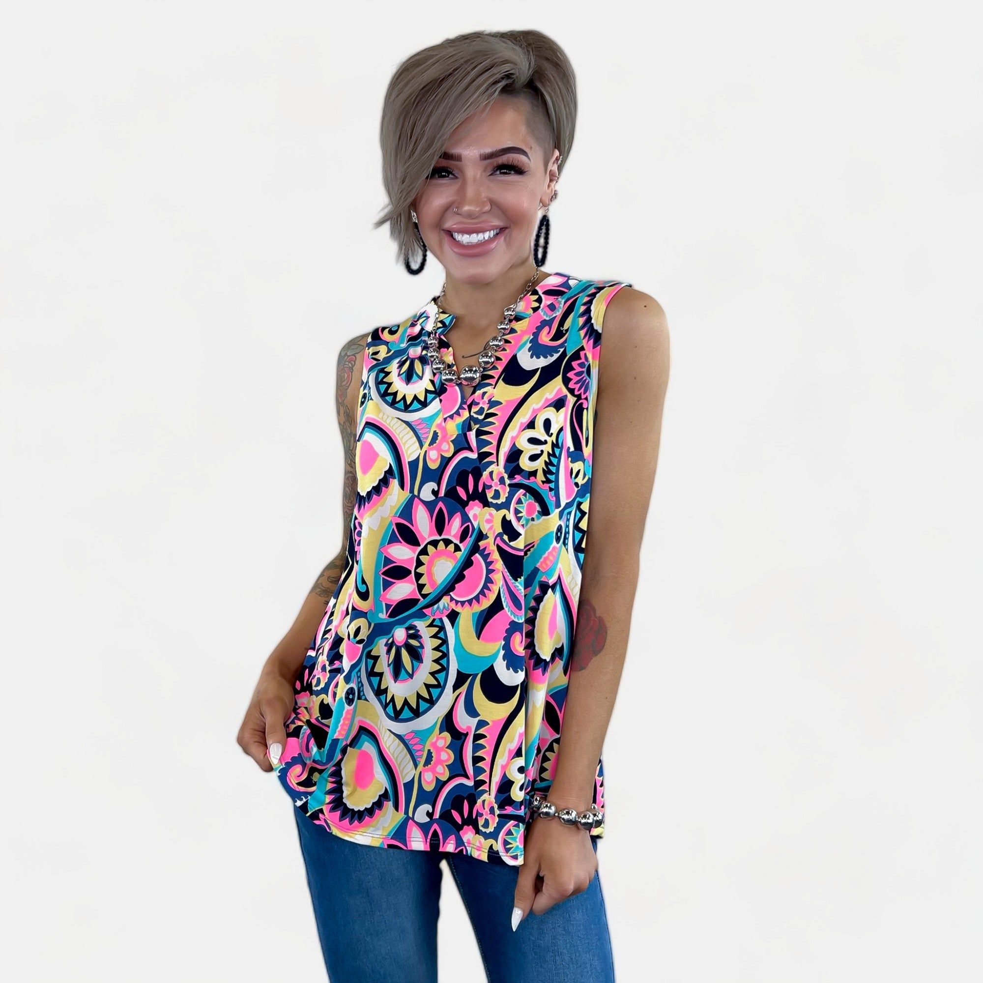 Teal Multi Abstract Lizzy Tank Top sold by ZZs product image thumbnail 5