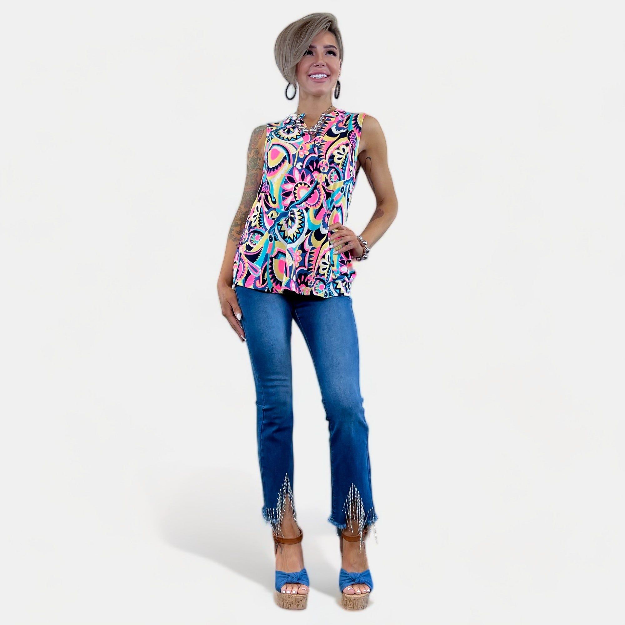 Teal Multi Abstract Lizzy Tank Top sold by ZZs