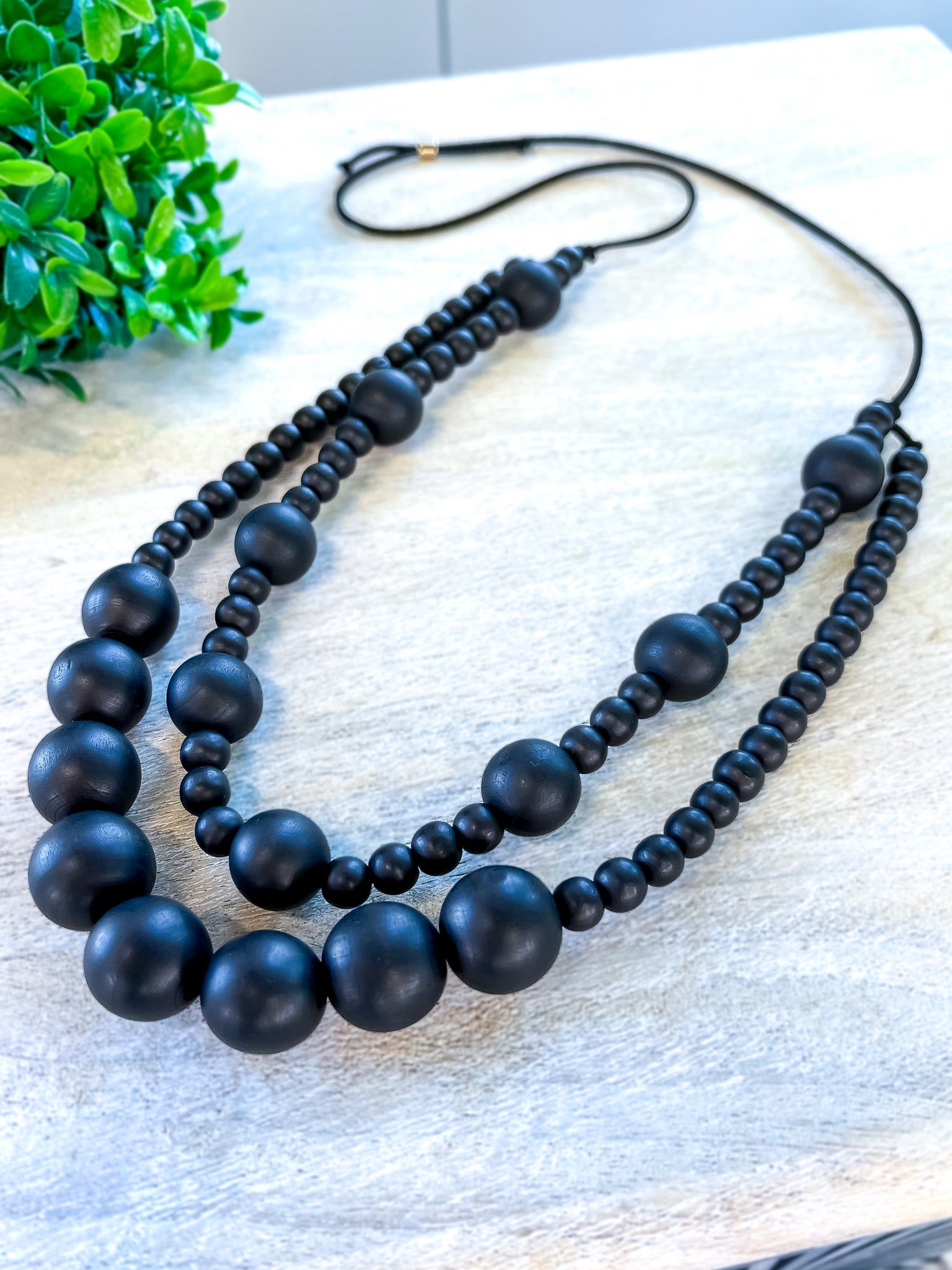 Layered Wood Bead Necklace | Black sold by ZZs product image thumbnail 3