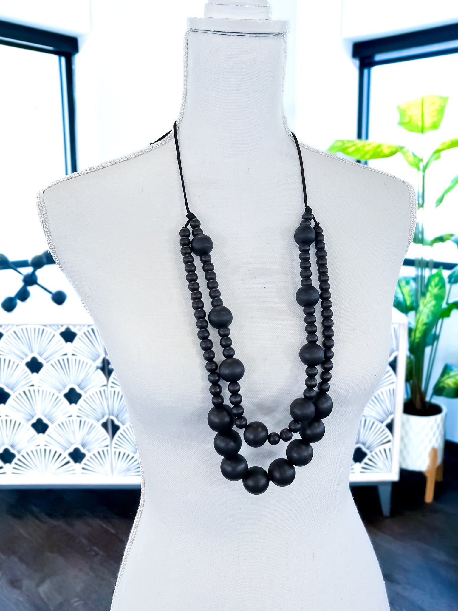 Layered Wood Bead Necklace | Black sold by ZZs product image thumbnail 6