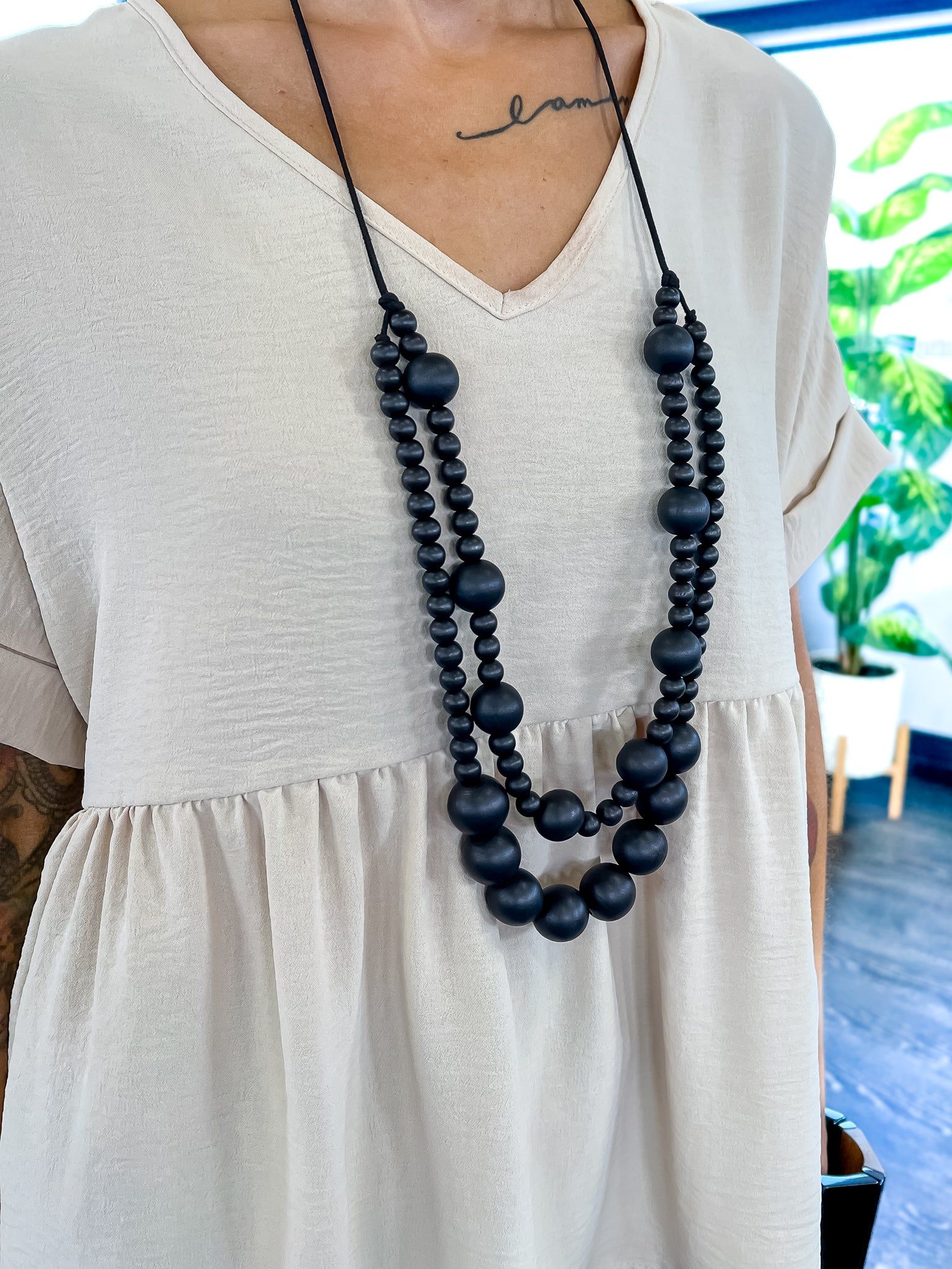 Layered Wood Bead Necklace | Black sold by ZZs product image thumbnail 4