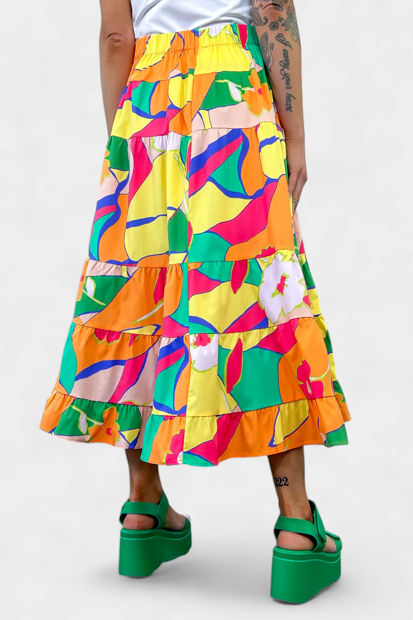Abstract Floral Tiered Maxi Skirt sold by ZZs product image thumbnail 5