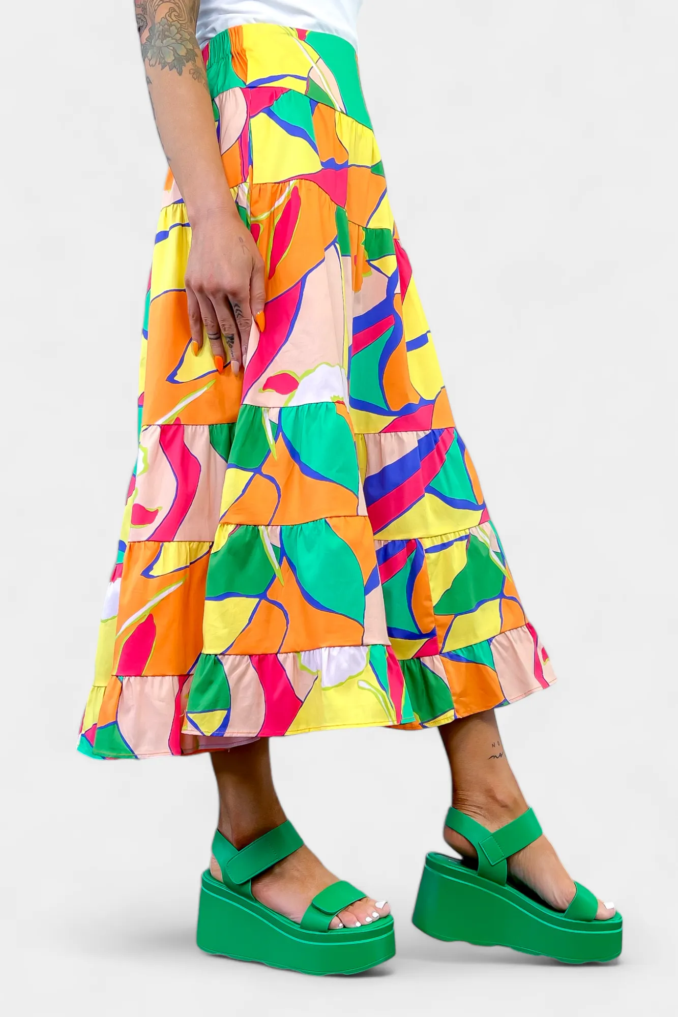 Abstract Floral Tiered Maxi Skirt sold by ZZs product image thumbnail 4