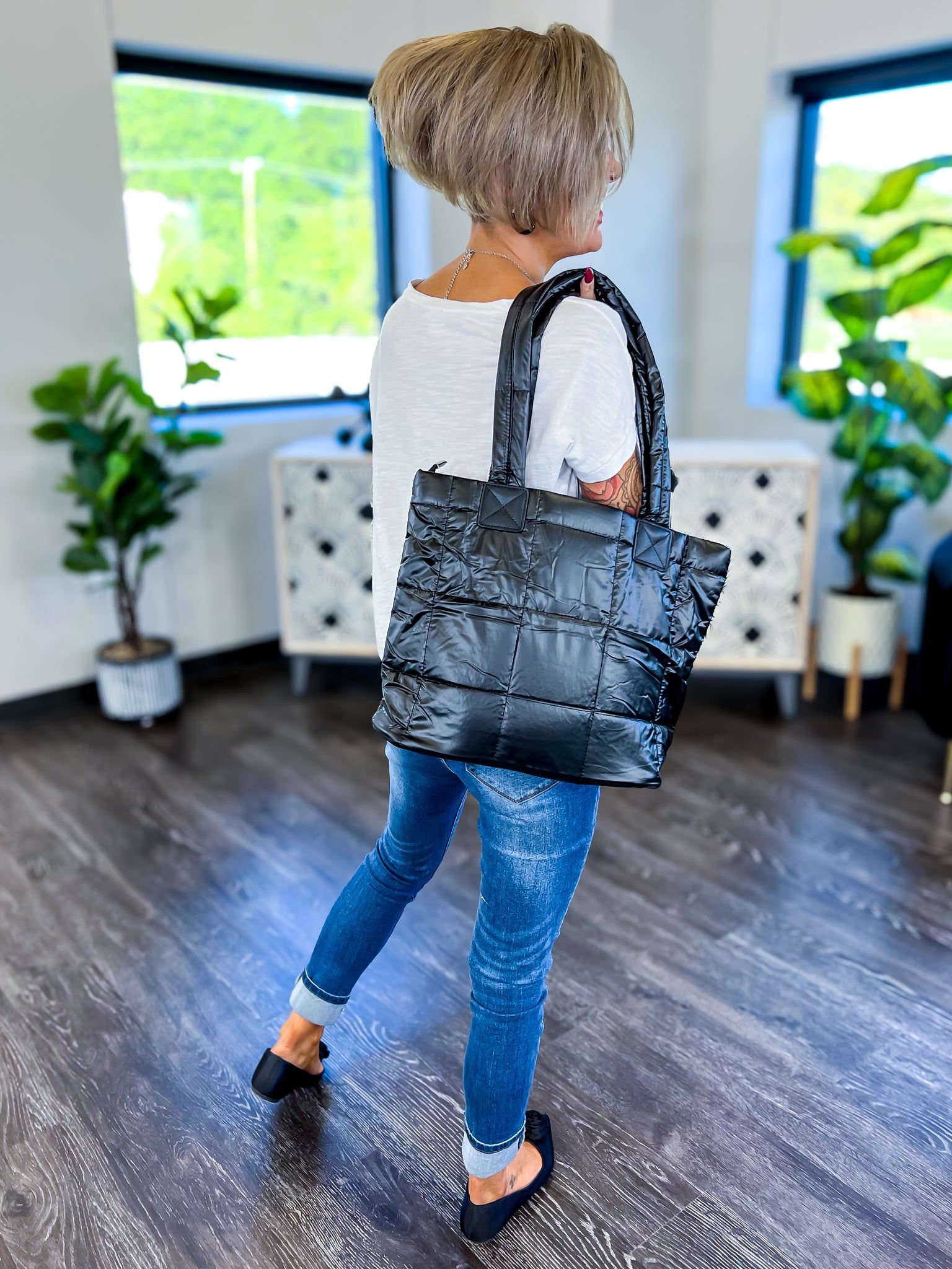 Black Quilted Puffer Bag sold by ZZs product image thumbnail 4