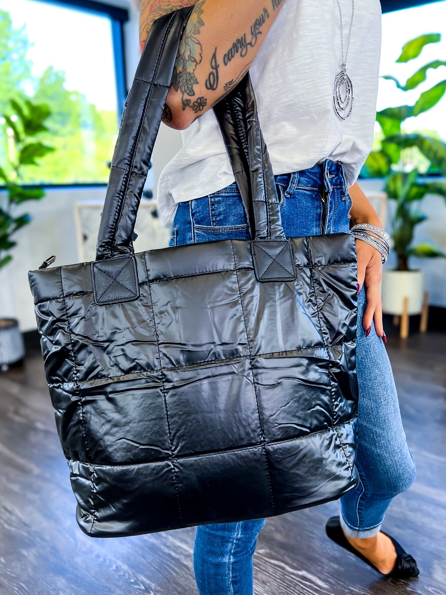 Black Quilted Puffer Bag sold by ZZs product image thumbnail 5