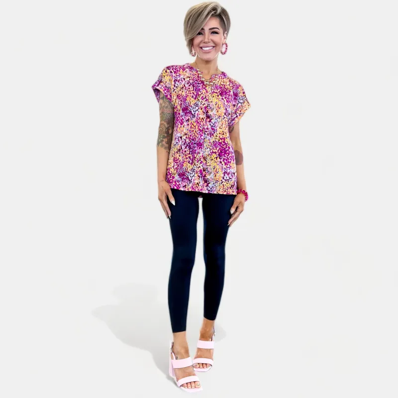 Magenta Multi Lizzy Short Sleeve Top [NO RETURNS] sold by ZZs