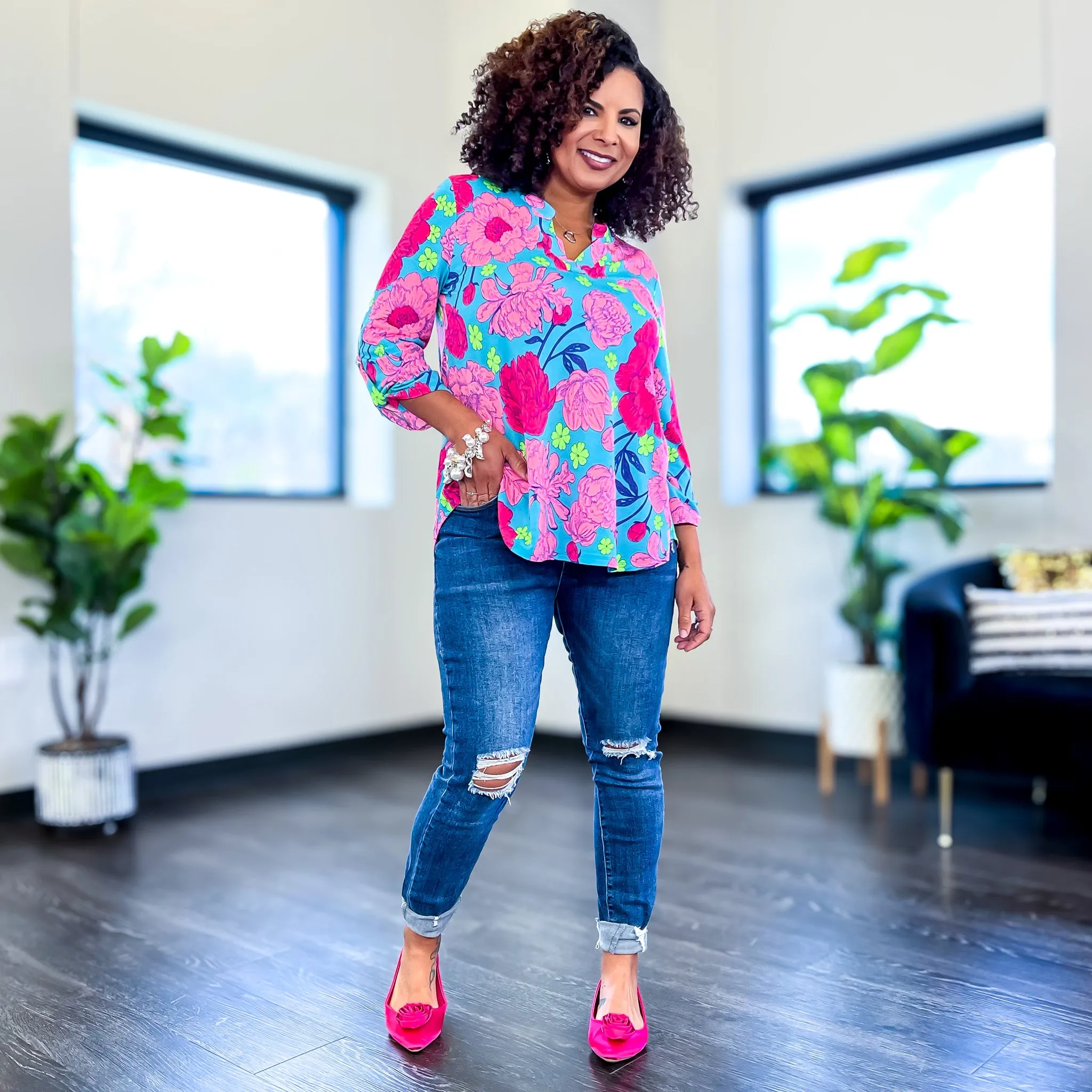 Turquoise & Pink Flower Lizzy Top sold by ZZs product image thumbnail 2