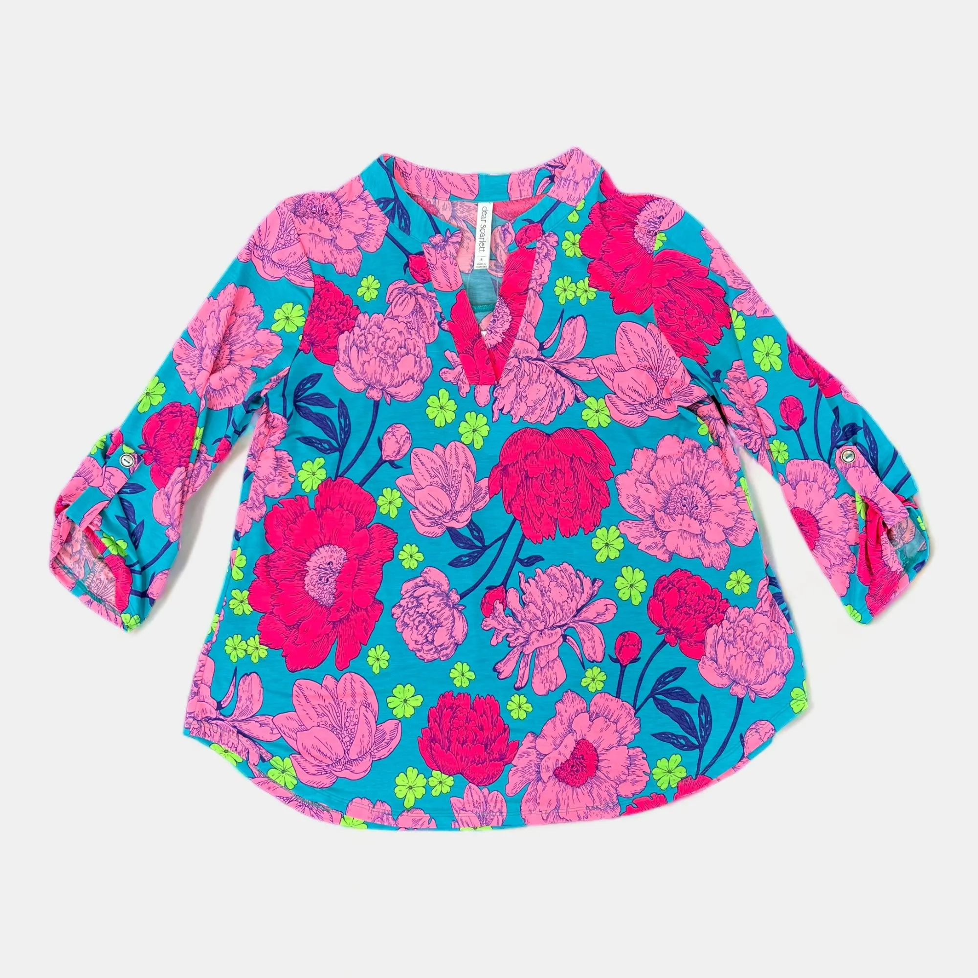Turquoise & Pink Flower Lizzy Top sold by ZZs