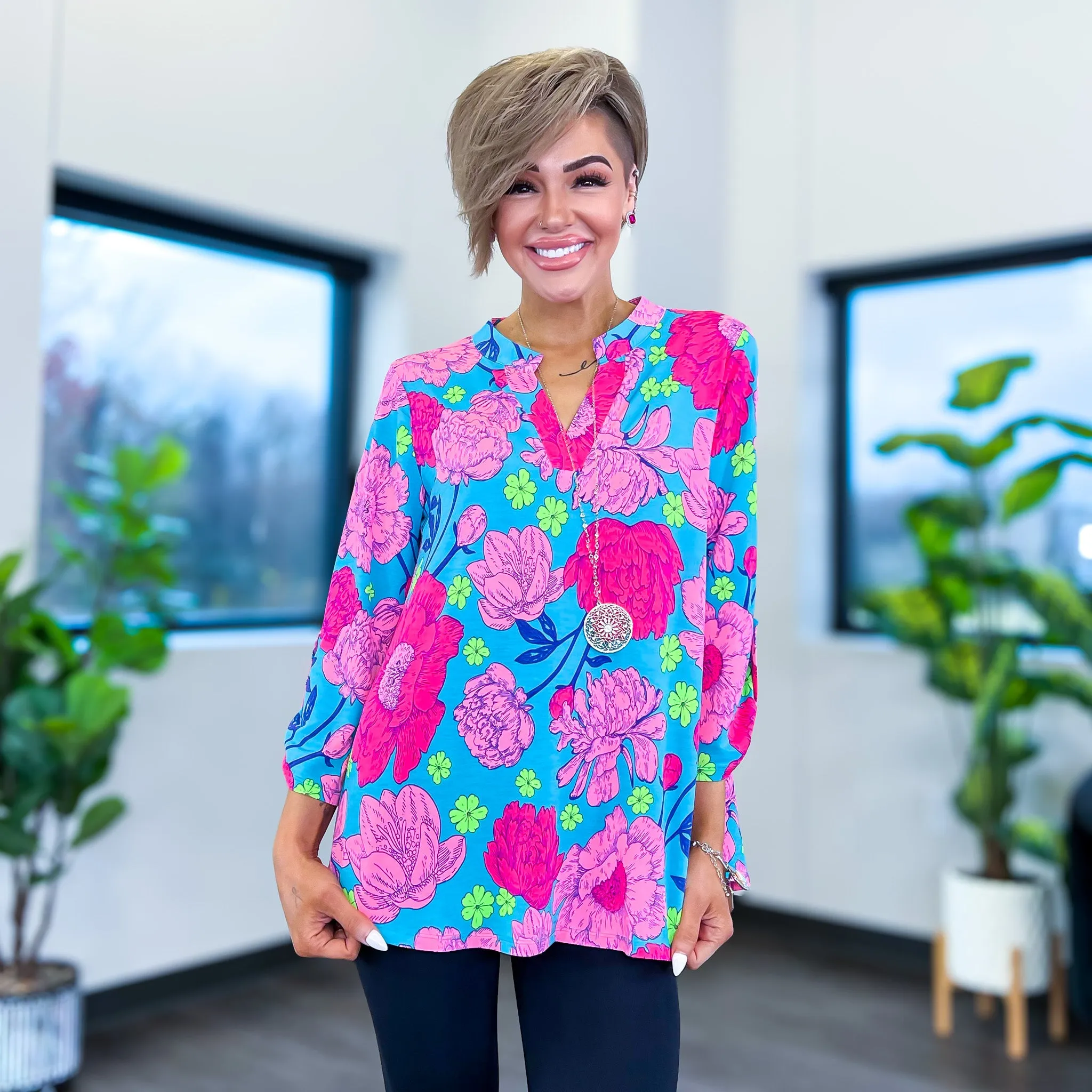 Turquoise & Pink Flower Lizzy Top sold by ZZs product image thumbnail 3