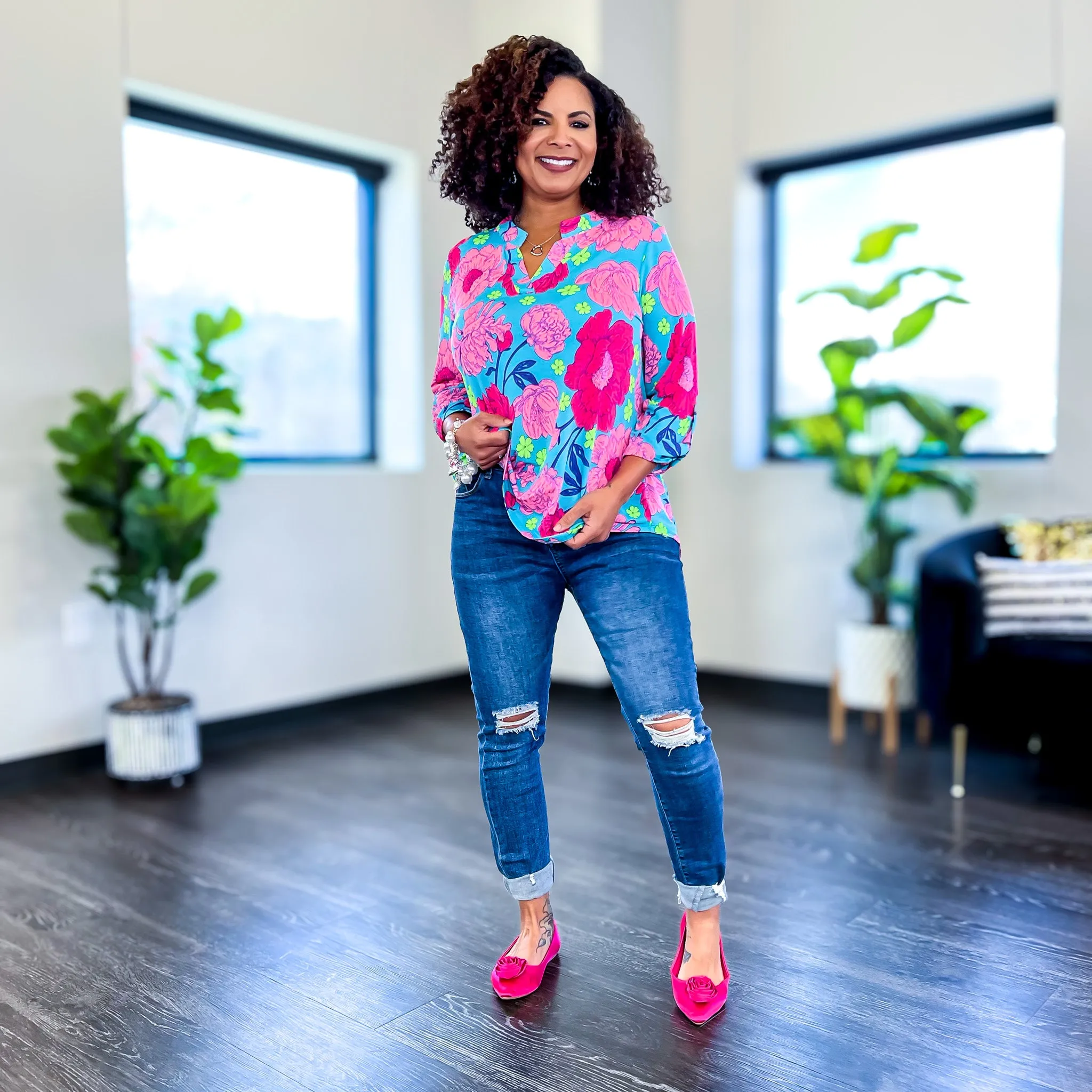 Turquoise & Pink Flower Lizzy Top sold by ZZs product image thumbnail 4