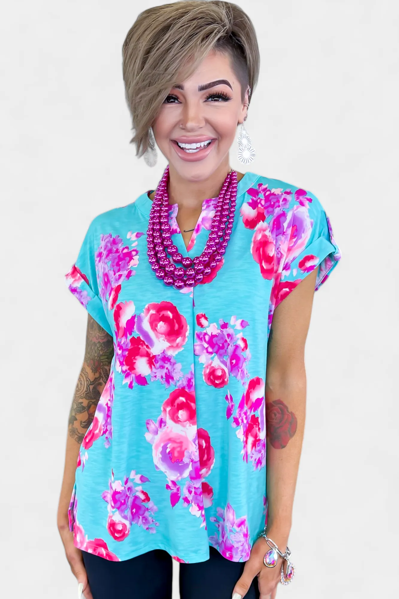 Mint Floral Lizzy Short Sleeve Top sold by ZZs