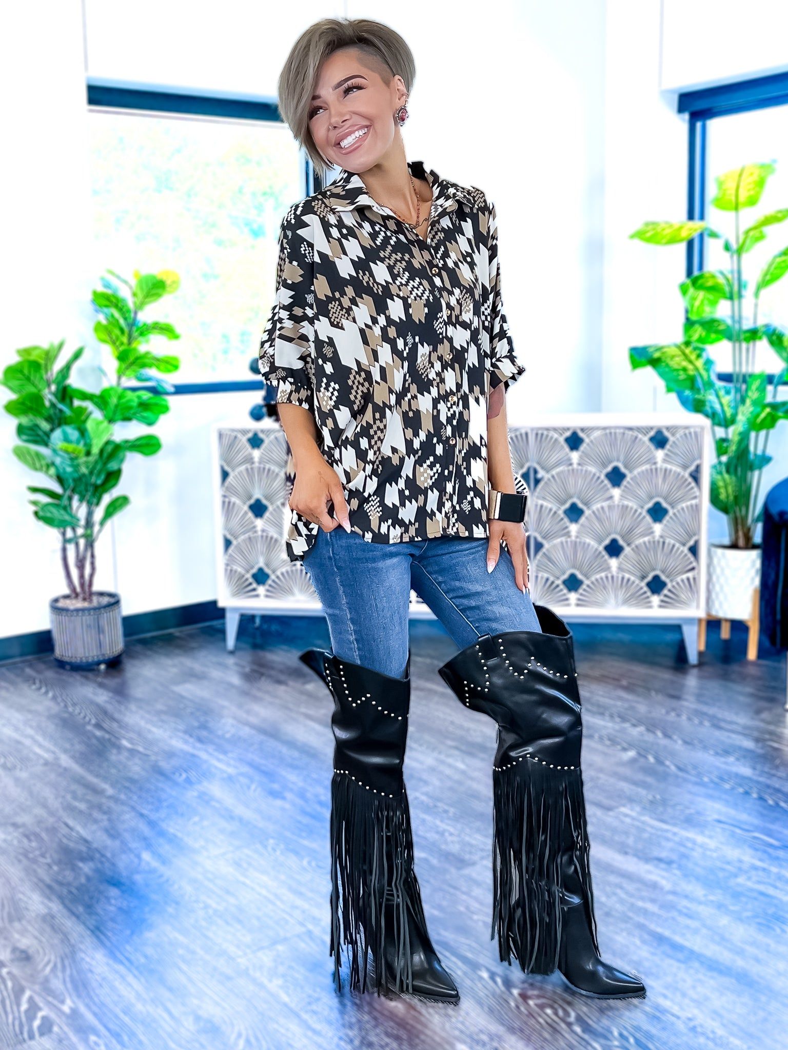 Abstract Button Down Top | Black sold by ZZs product image thumbnail 6