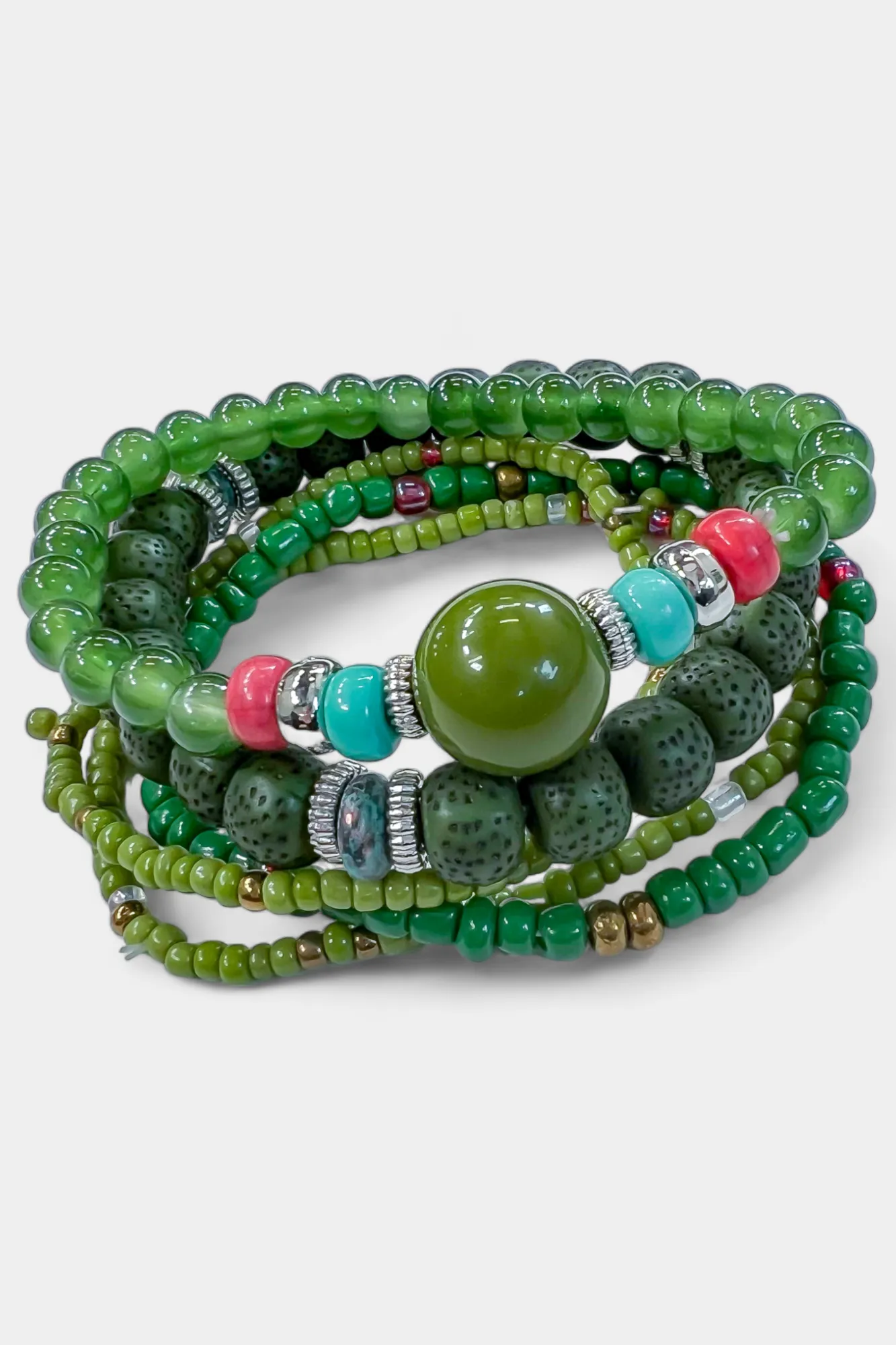 Green Mixed Bead Stretch Bracelet Set sold by ZZs product image thumbnail 5