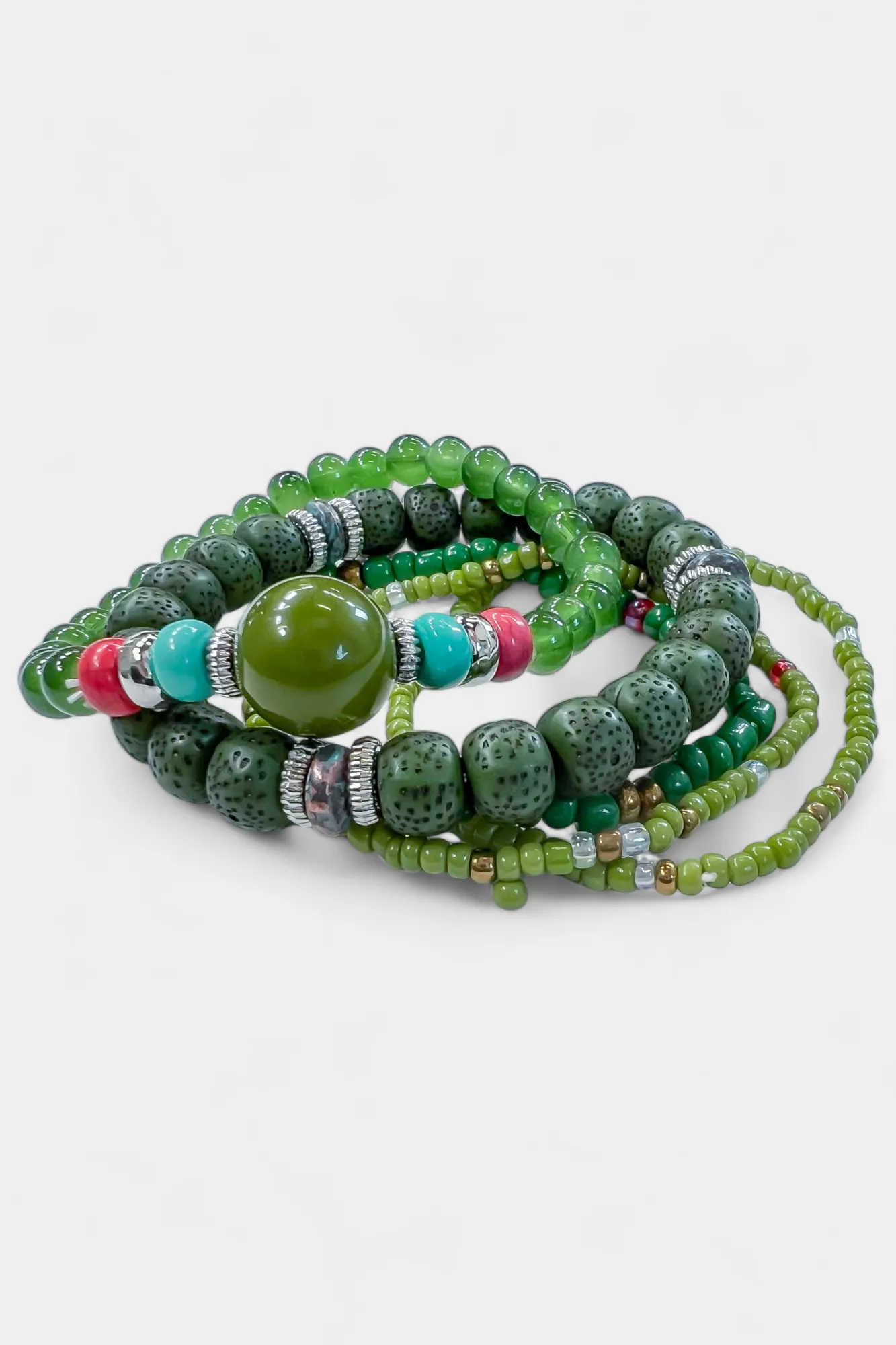 Green Mixed Bead Stretch Bracelet Set sold by ZZs product image thumbnail 4
