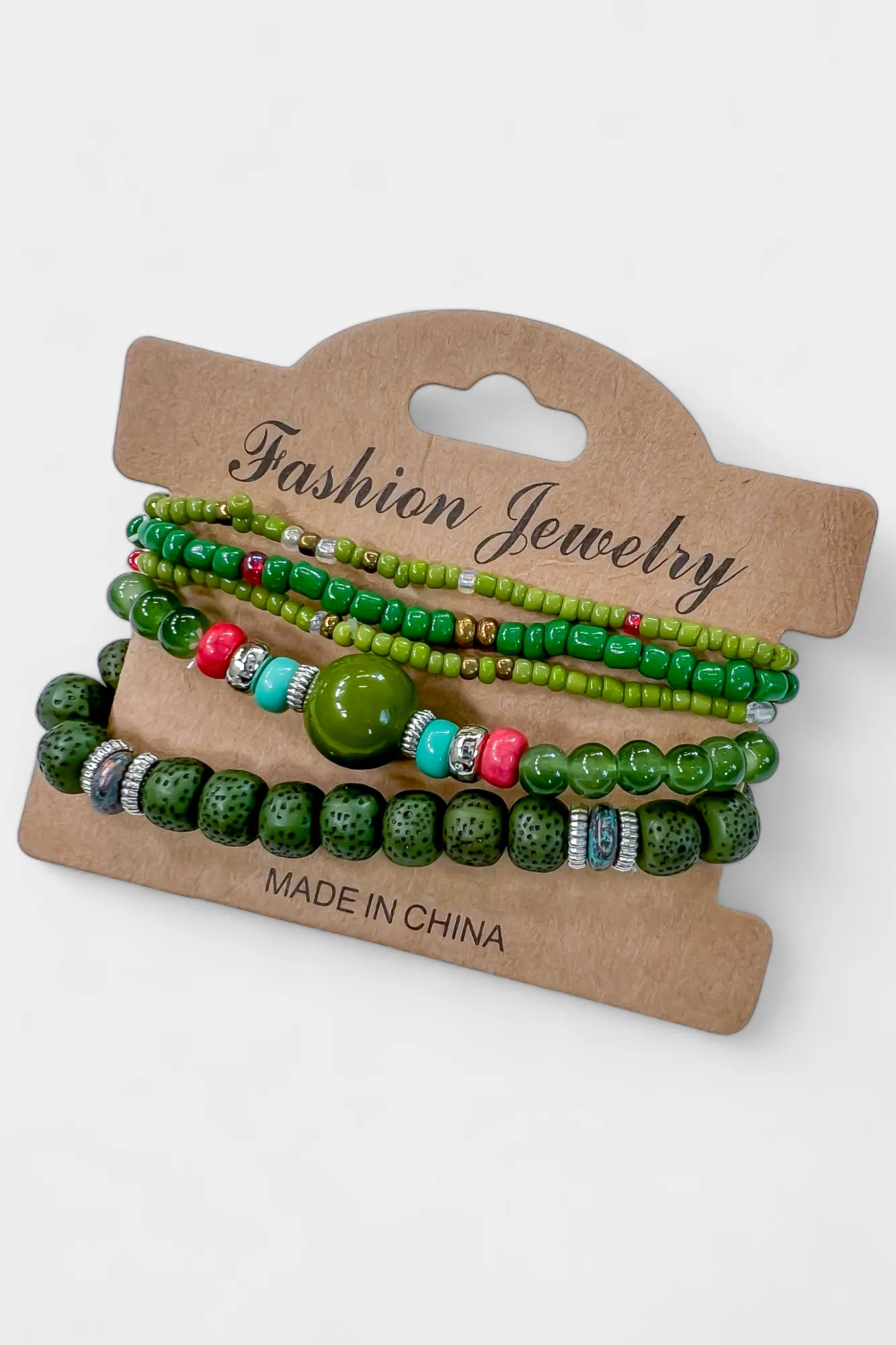 Green Mixed Bead Stretch Bracelet Set sold by ZZs product image thumbnail 3