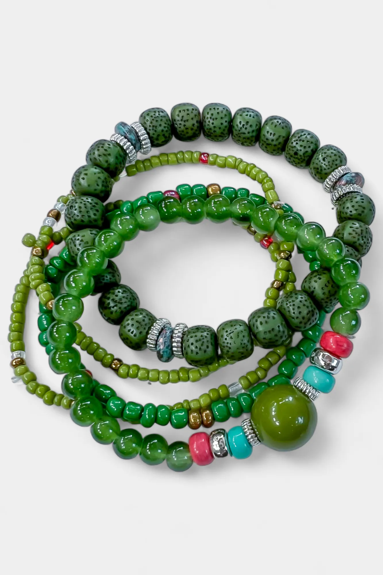 Green Mixed Bead Stretch Bracelet Set sold by ZZs product image thumbnail 2