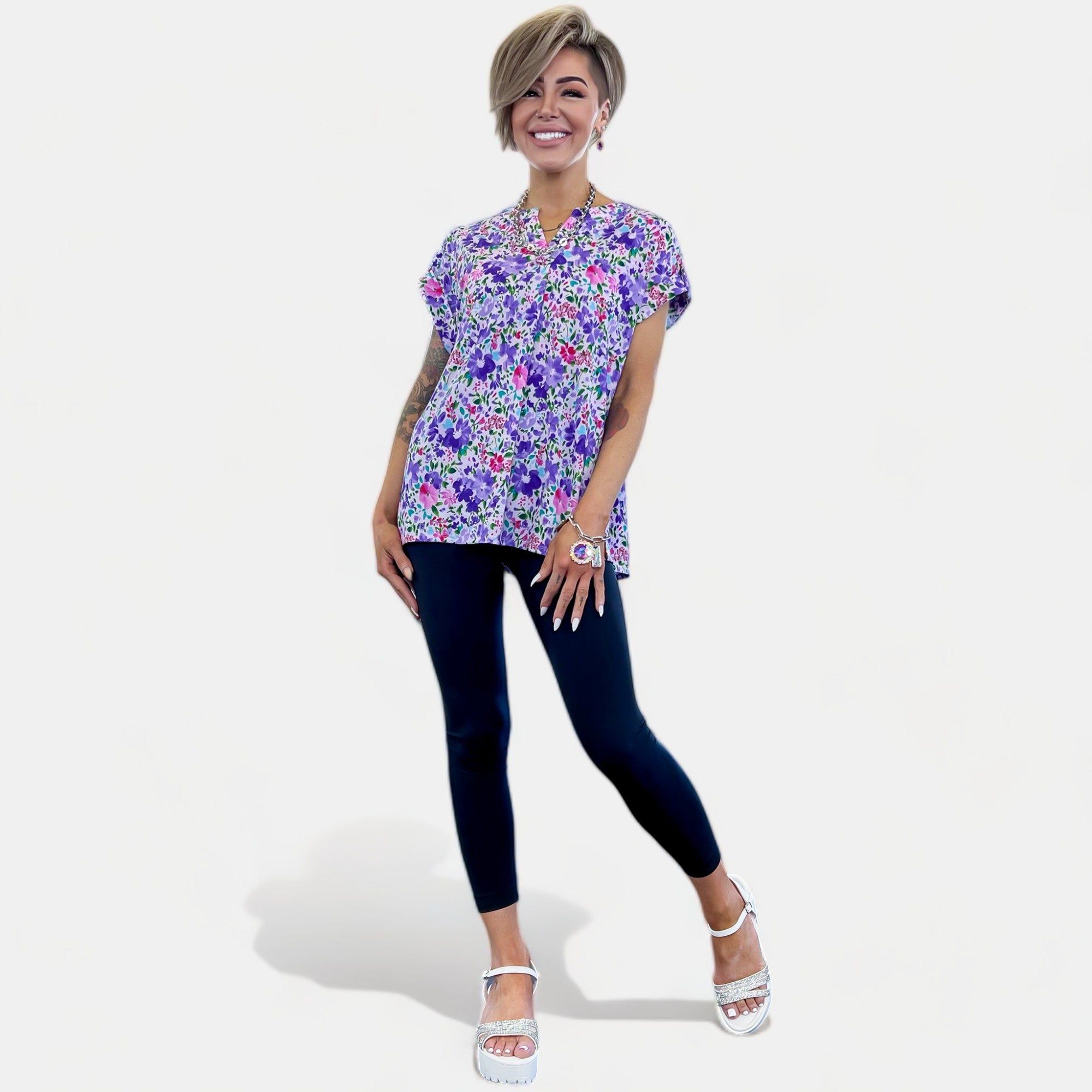 Lavender Multi Floral Lizzy Short Sleeve Top sold by ZZs product image thumbnail 4