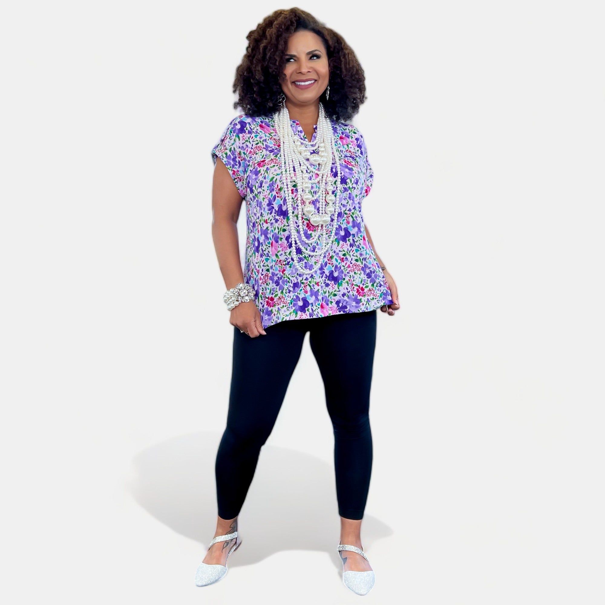 Lavender Multi Floral Lizzy Short Sleeve Top sold by ZZs product image thumbnail 2