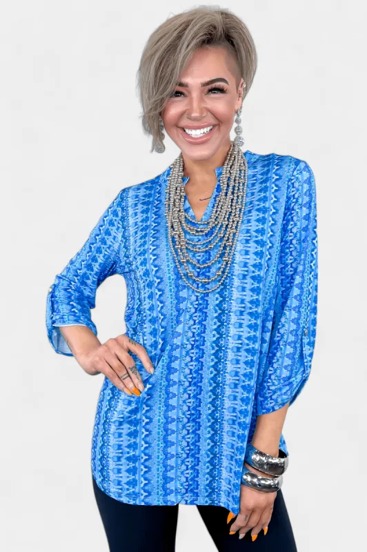 Blue Abstract Lizzy Top sold by ZZs