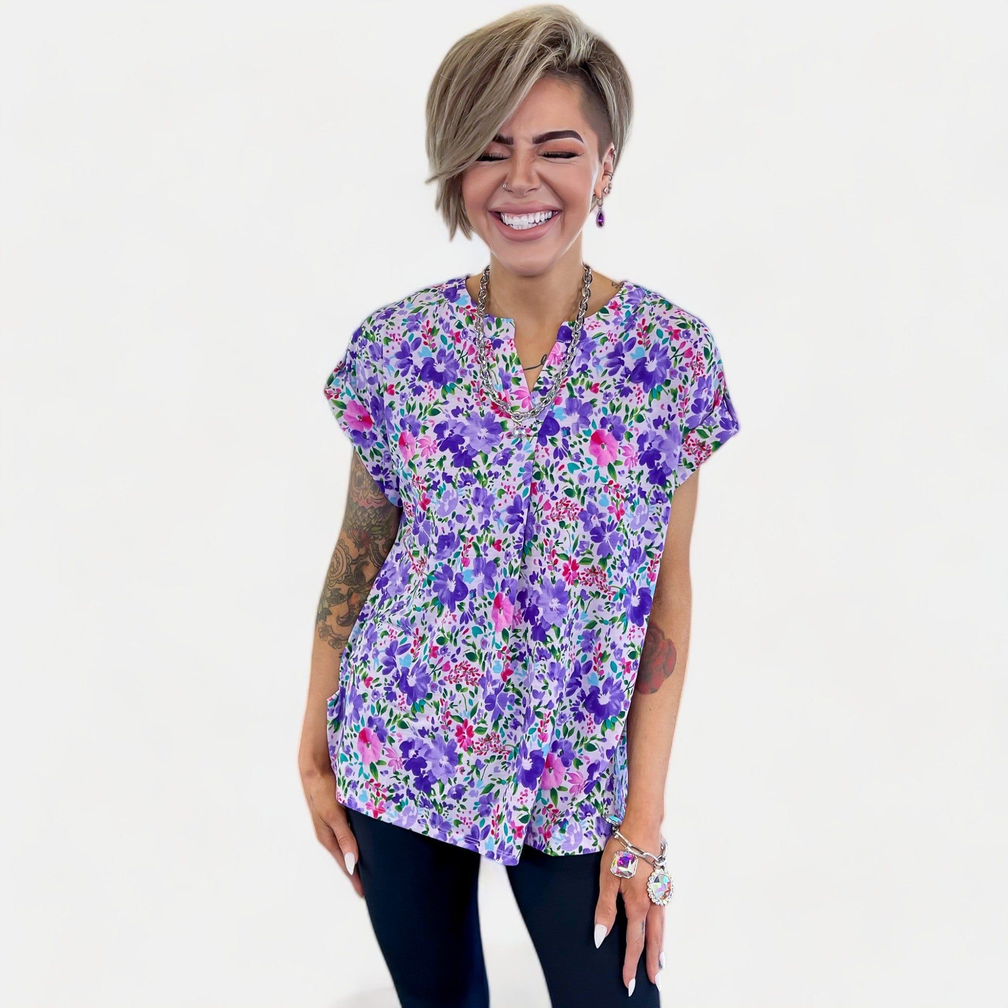 Lavender Multi Floral Lizzy Short Sleeve Top sold by ZZs product image thumbnail 3