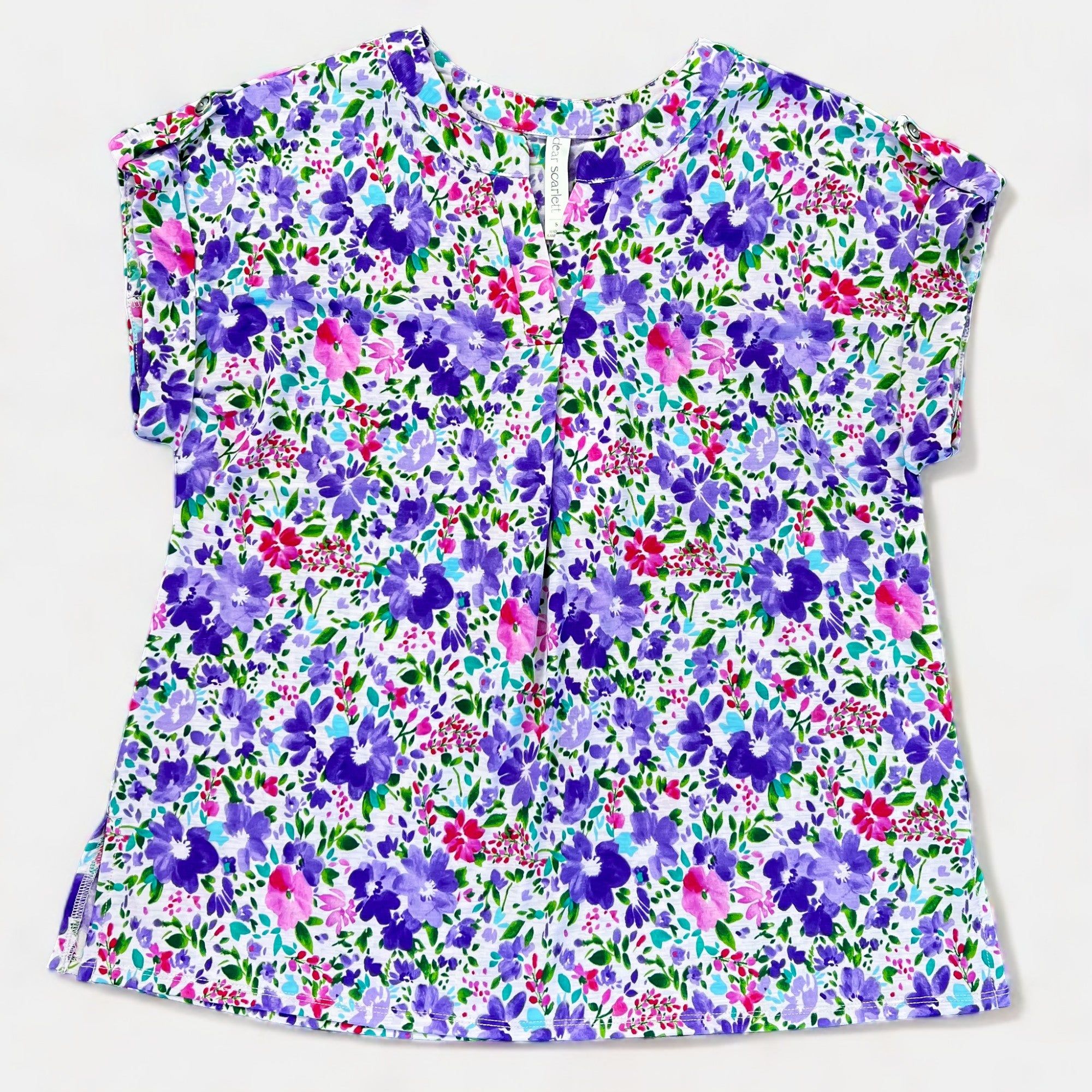 Lavender Multi Floral Lizzy Short Sleeve Top sold by ZZs
