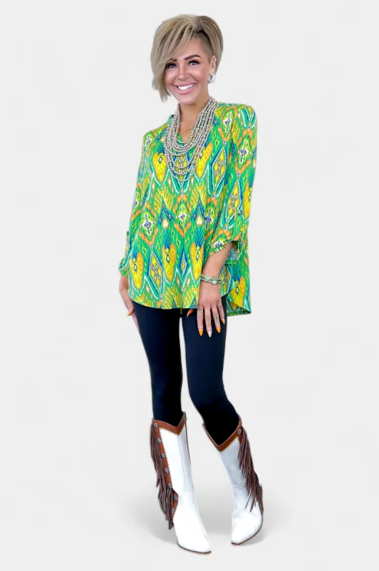 Green Multi Tribal Lizzy Top [NO RETURNS] sold by ZZs