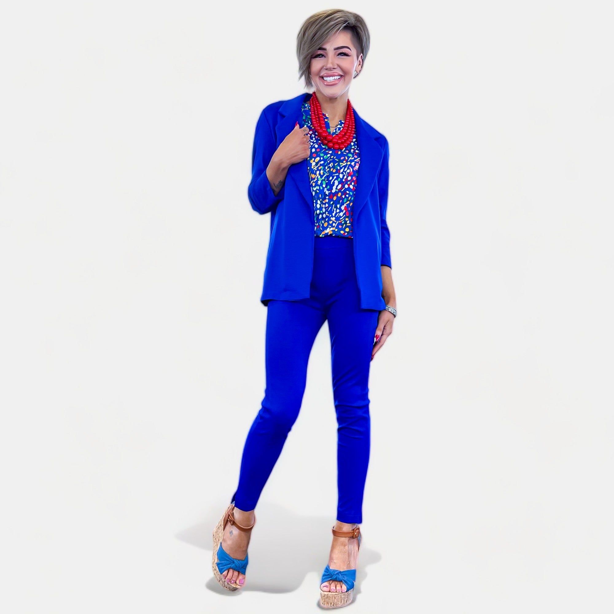 Blue High Waisted Skinny Crop Pants sold by ZZs product image thumbnail 3