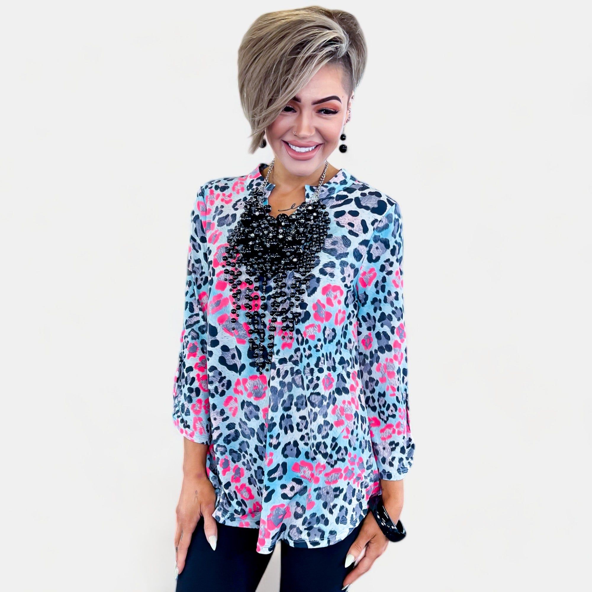 Blue & Pink Leopard Lizzy Top sold by ZZs product image thumbnail 2