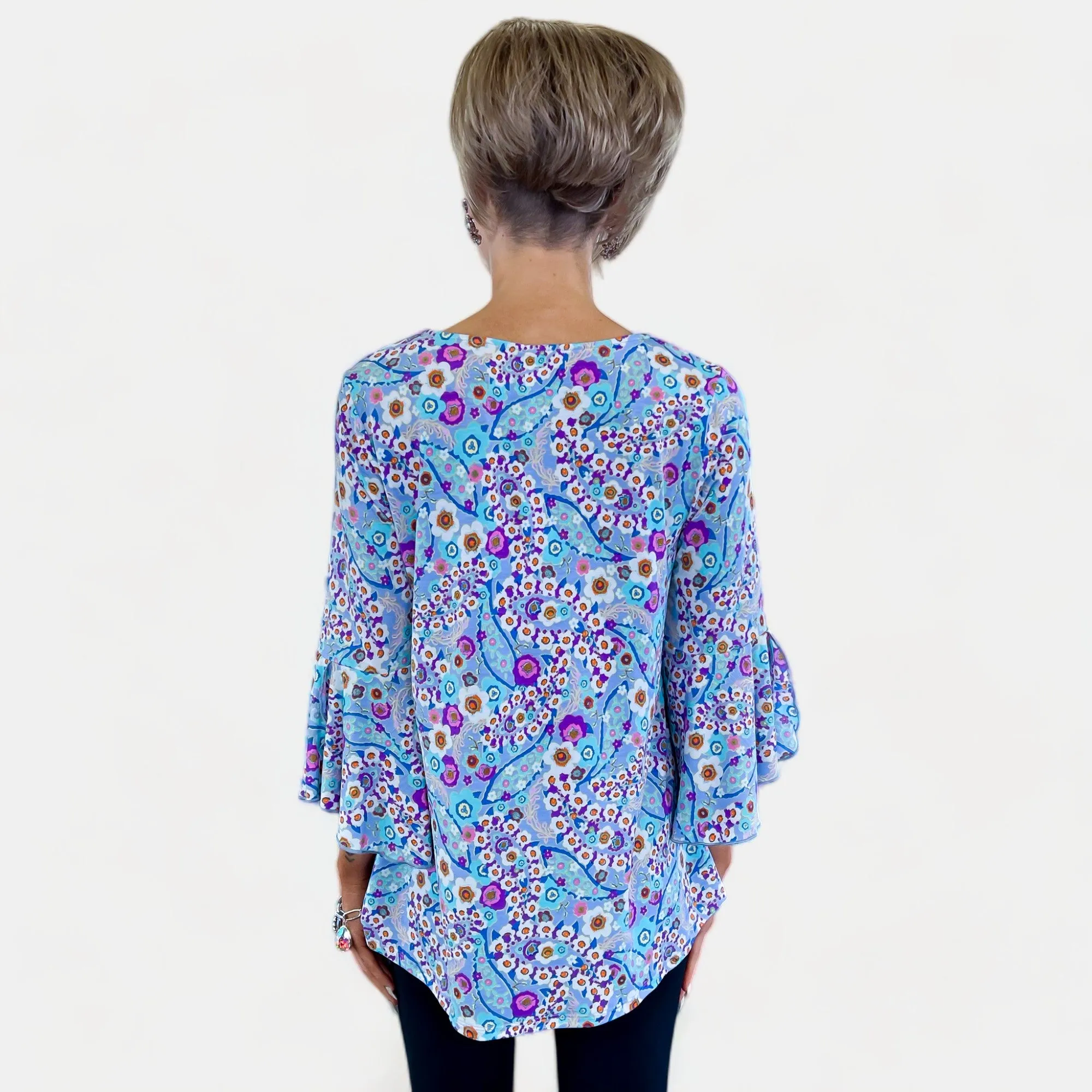 Blue Multi Floral Bell Sleeve Top sold by ZZs product image thumbnail 5