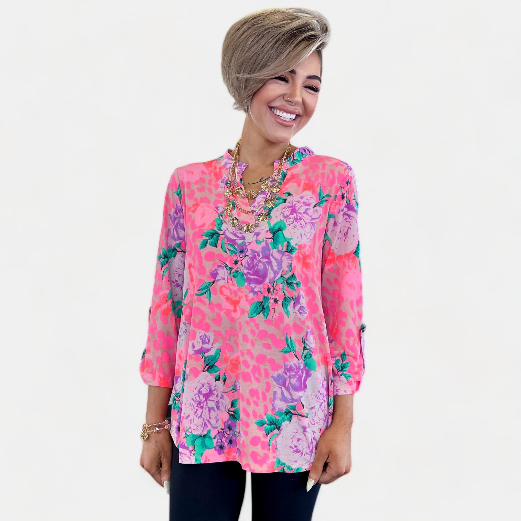 Pink Leopard Floral Lizzy Top sold by ZZs