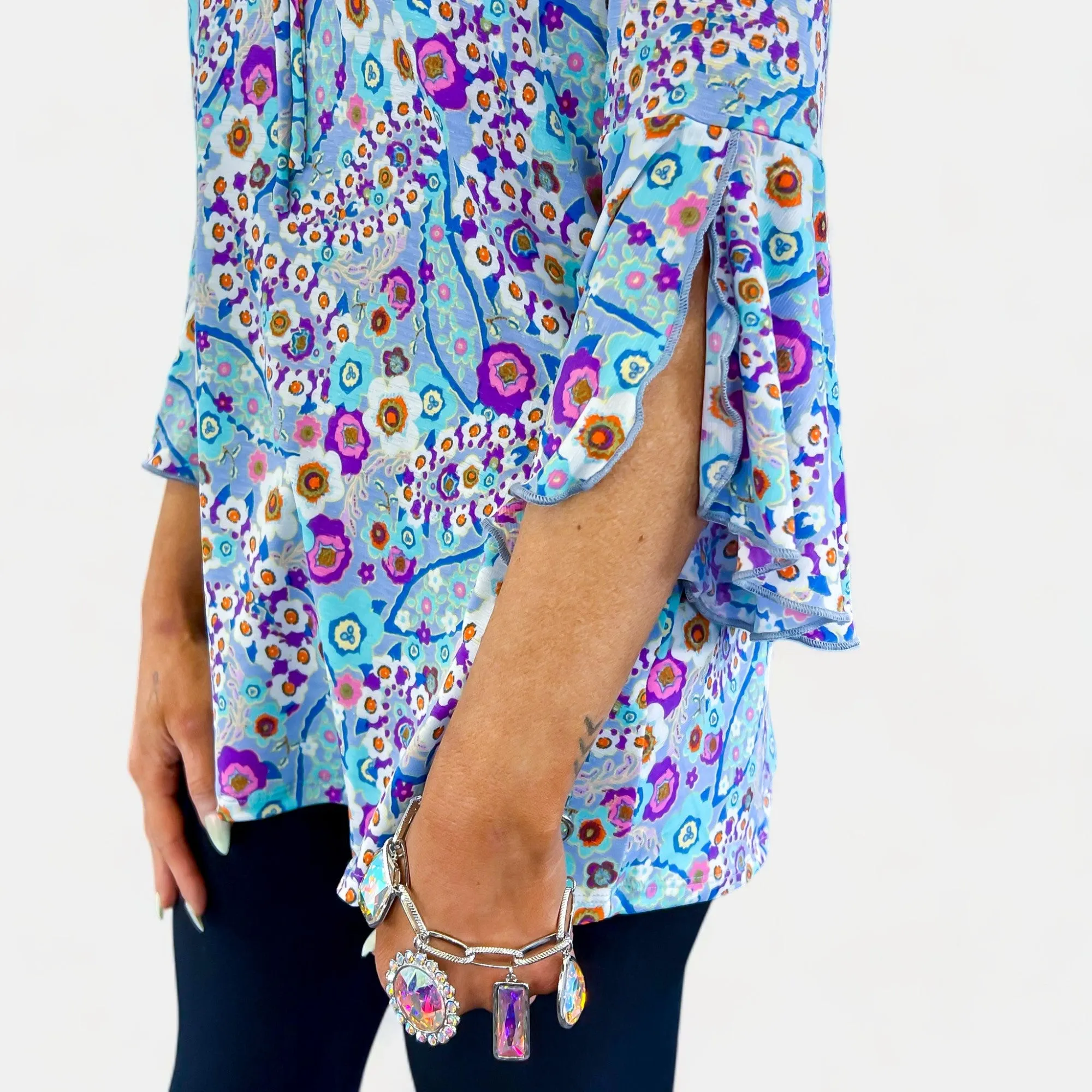 Blue Multi Floral Bell Sleeve Top sold by ZZs product image thumbnail 4