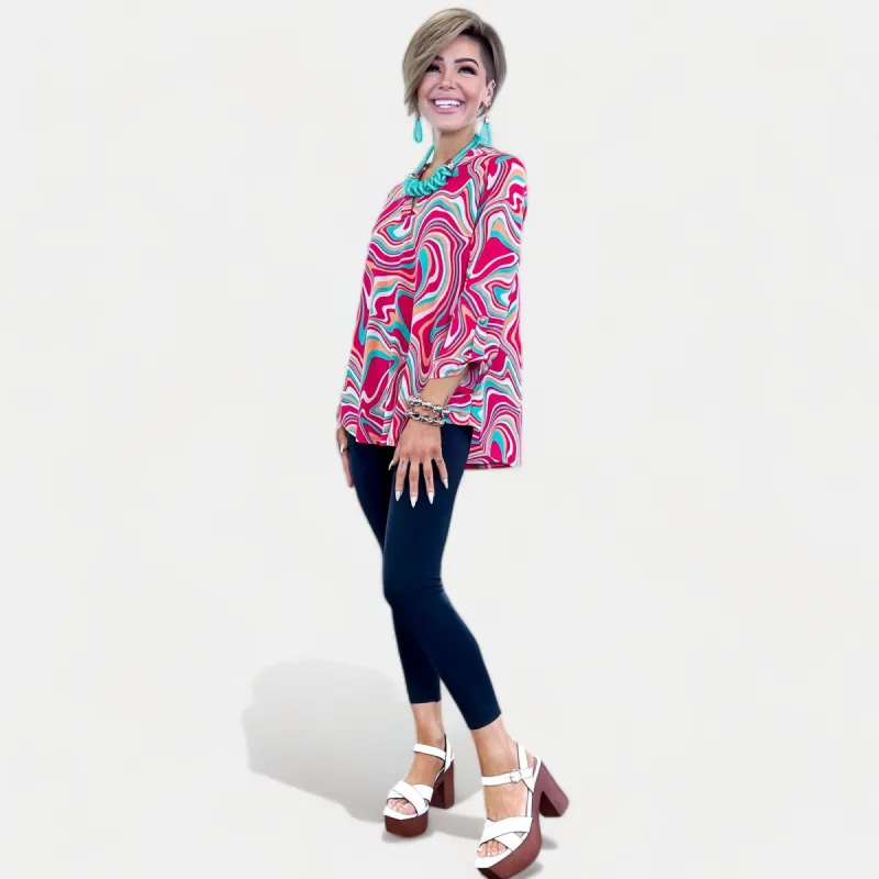 Pink & Teal Abstract Lizzy Top sold by ZZs