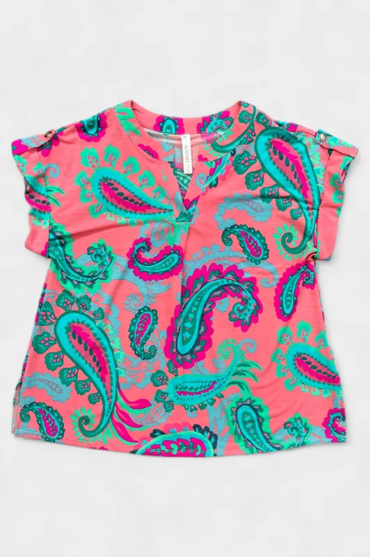 Blush Multi Paisley Lizzy Short Sleeve Top sold by ZZs