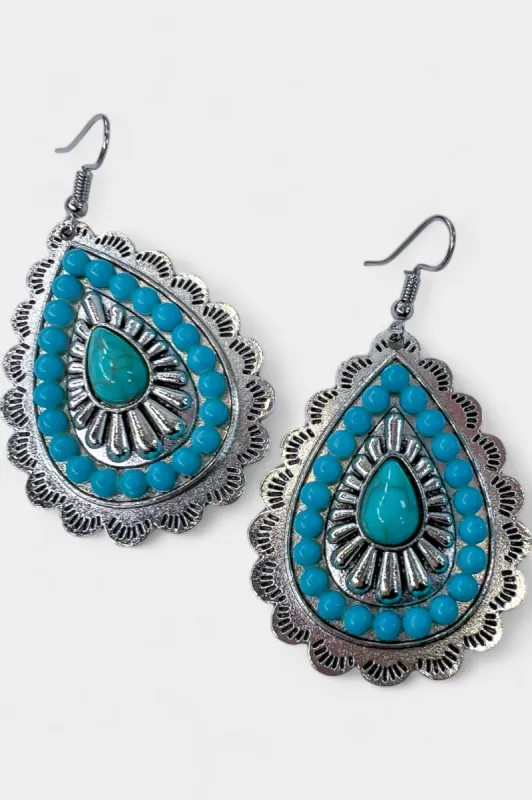 Turquoise Teardrop Western Stone Earrings sold by ZZs