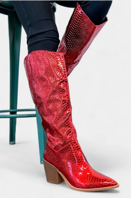 Metallic Red Snake Skin Boots sold by ZZs