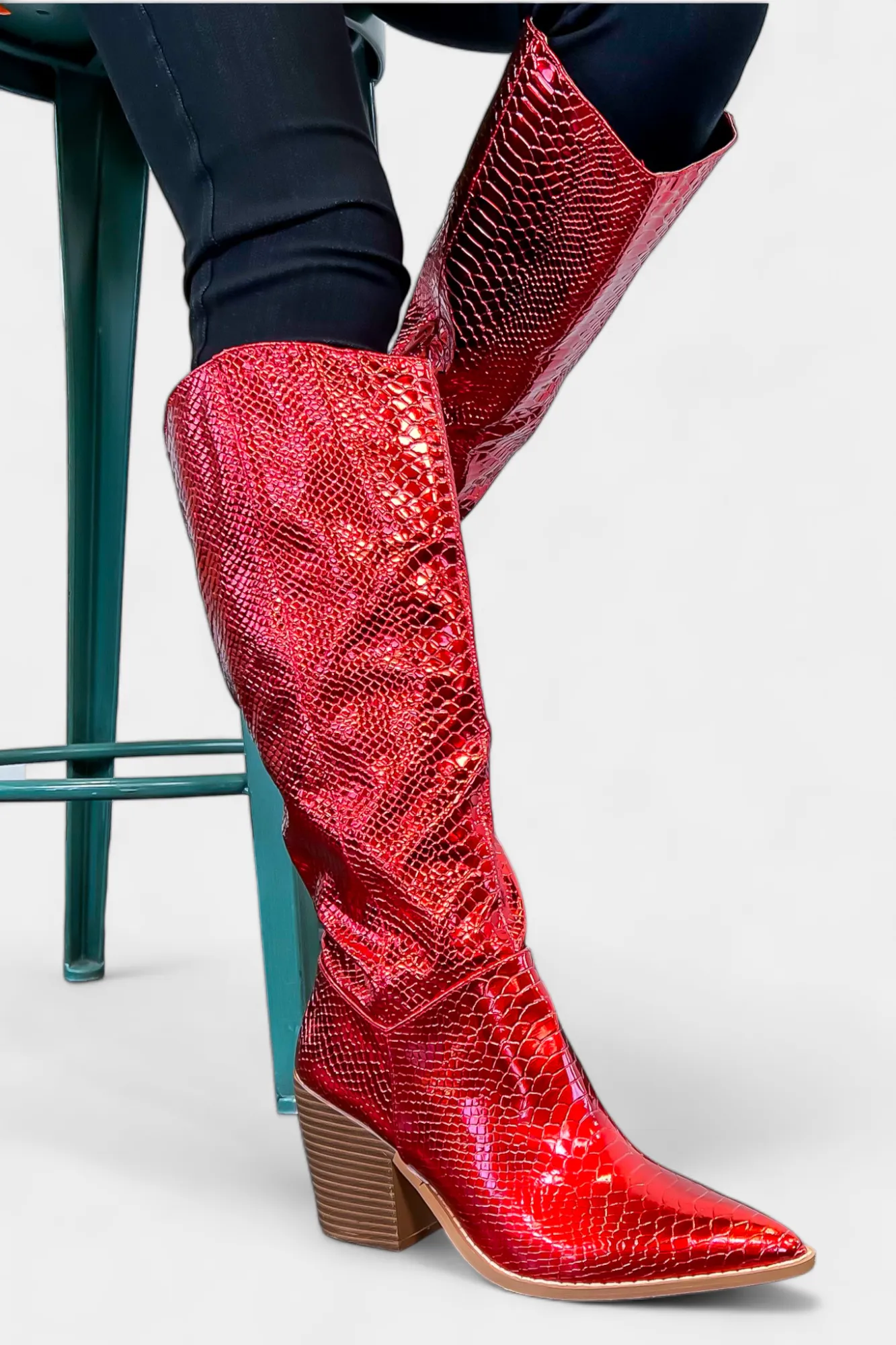 Metallic Red Snake Skin Boots sold by ZZs