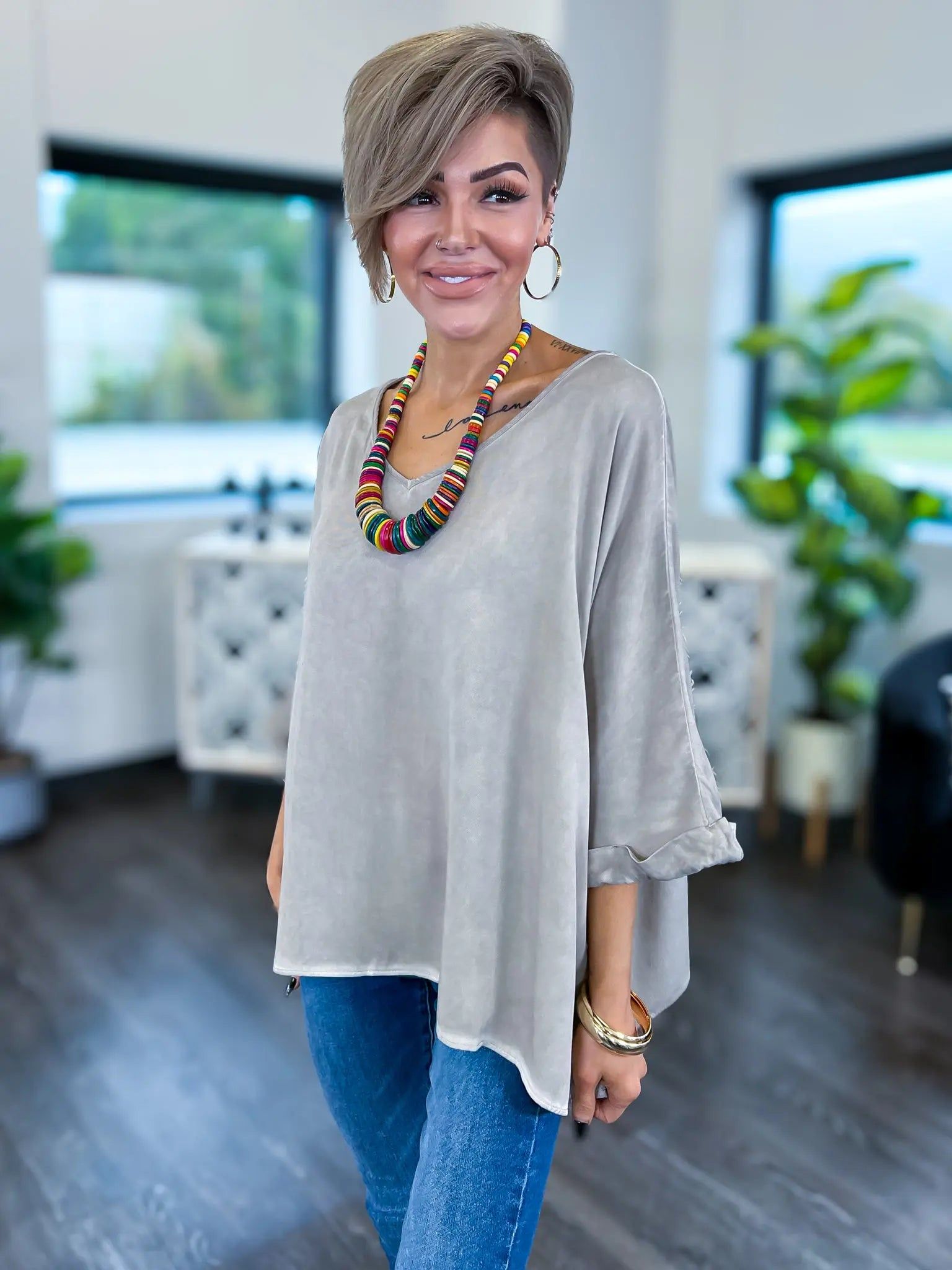 Mocha Vintage Wash V-Neck Top sold by ZZs product image thumbnail 2