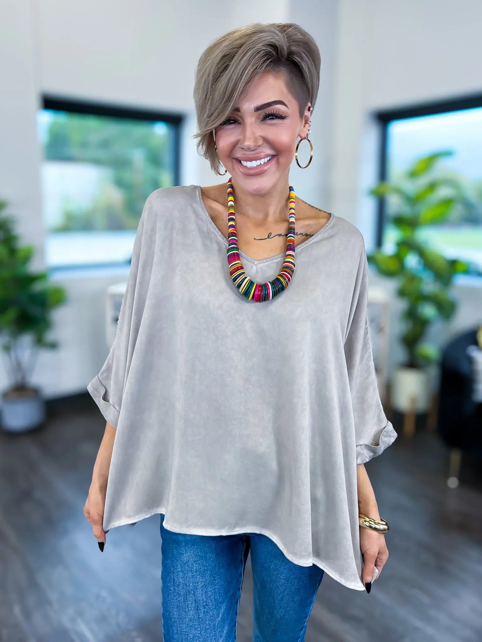 Mocha Vintage Wash V-Neck Top sold by ZZs product image thumbnail 3