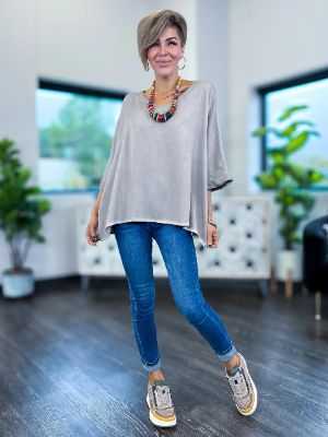 Mocha Vintage Wash V-Neck Top sold by ZZs