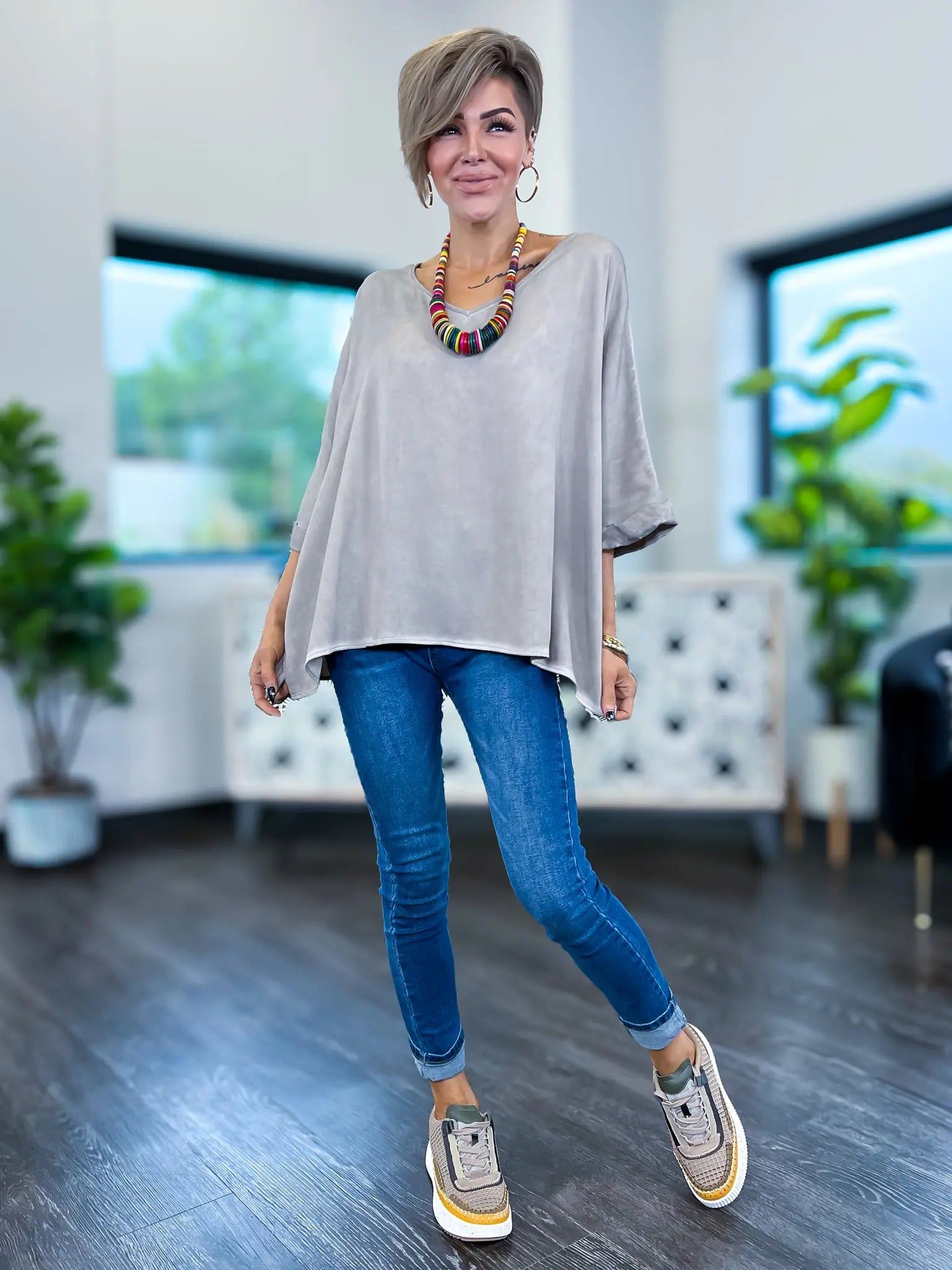 Mocha Vintage Wash V-Neck Top sold by ZZs