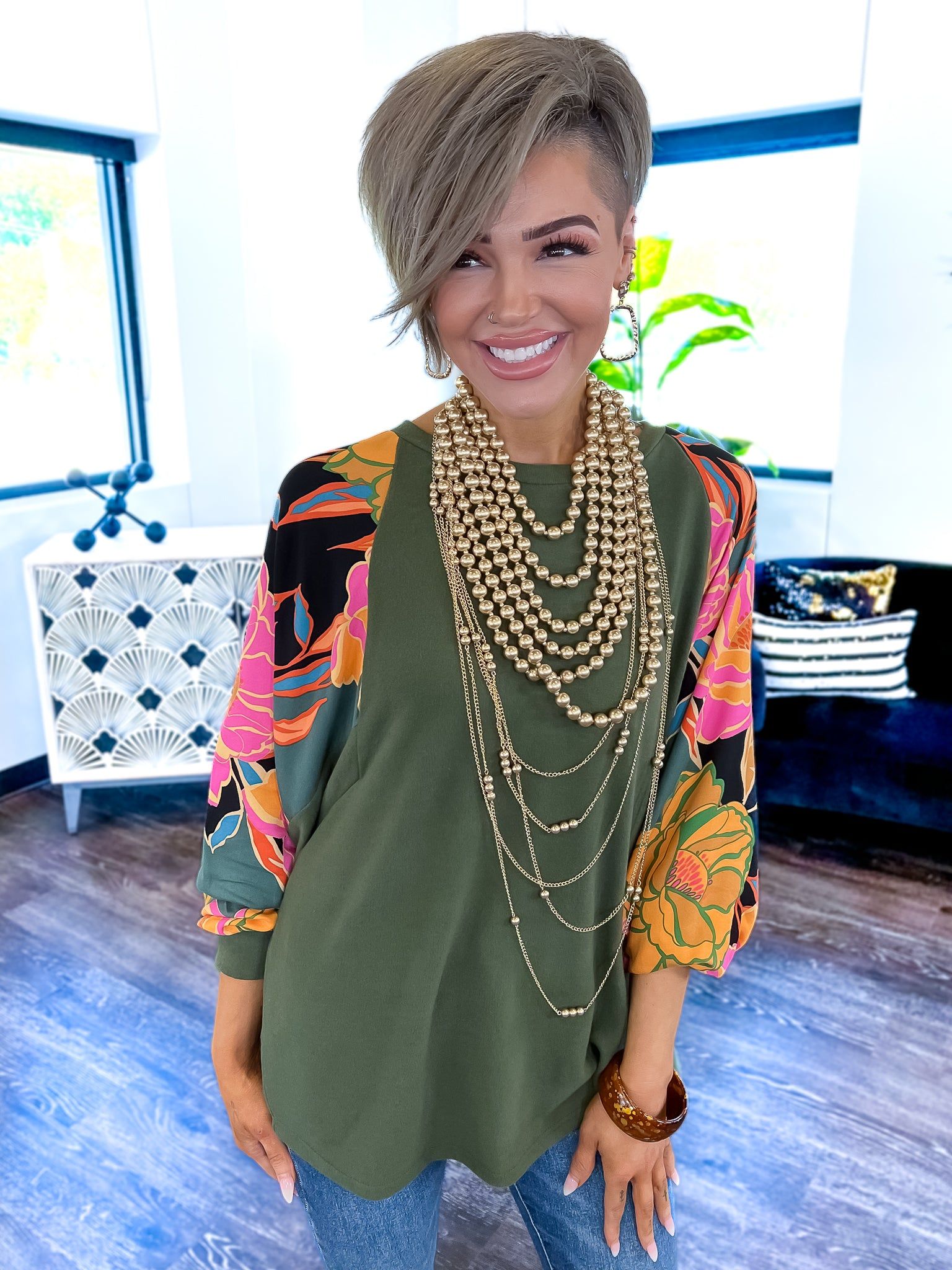 Floral Contrast Top | Olive sold by ZZs product image thumbnail 8