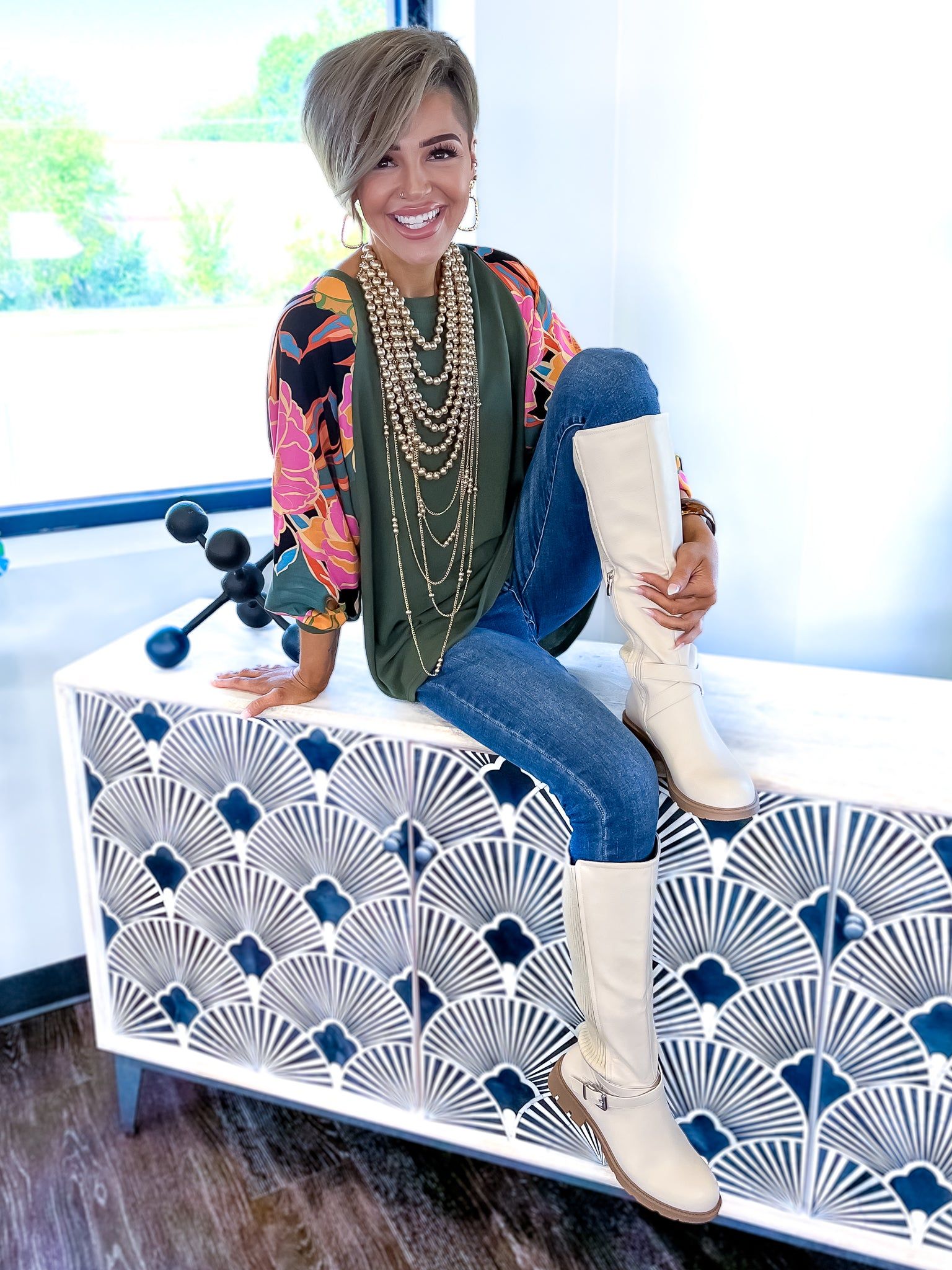 Floral Contrast Top | Olive sold by ZZs product image thumbnail 5