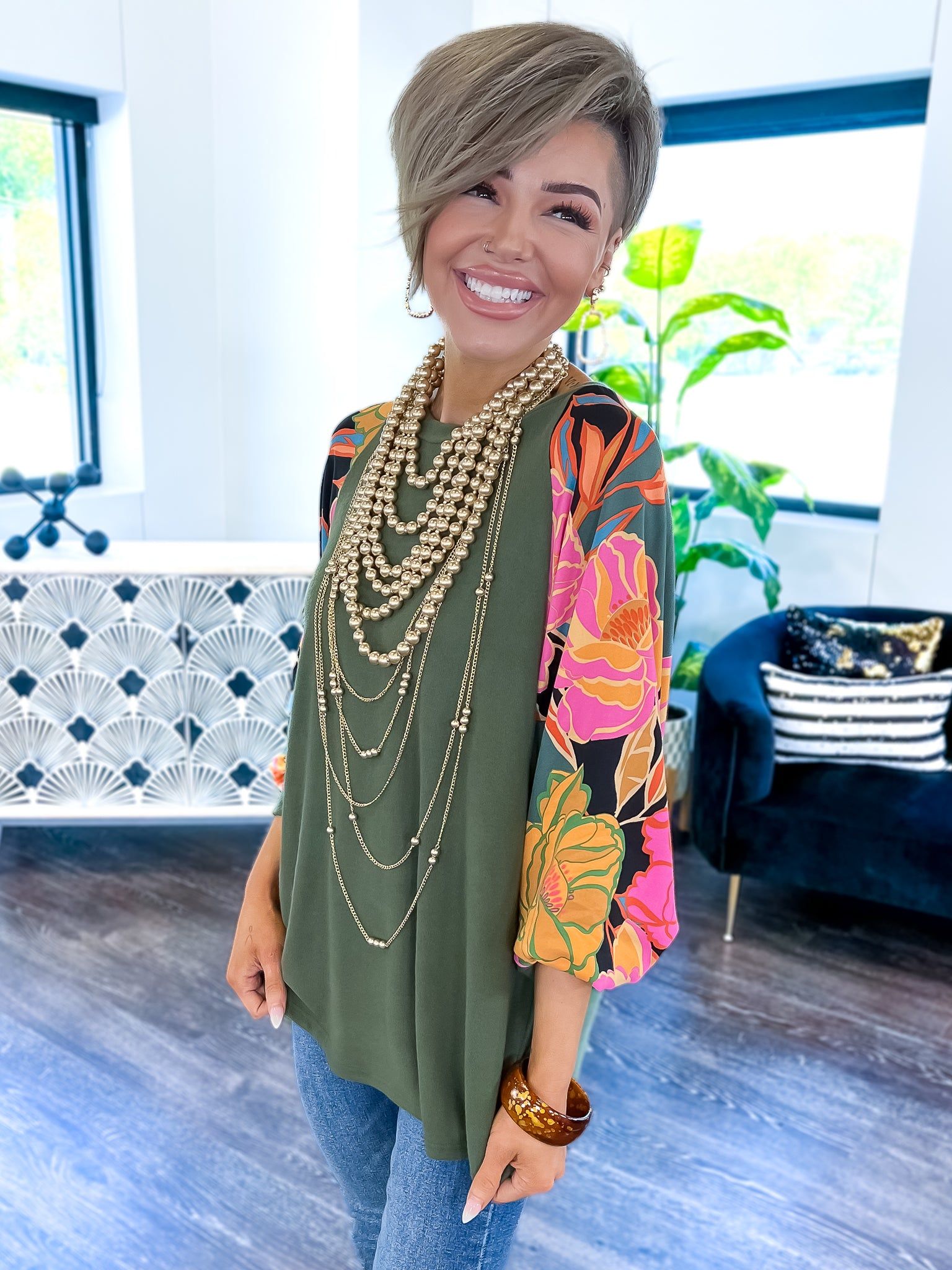 Floral Contrast Top | Olive sold by ZZs product image thumbnail 11