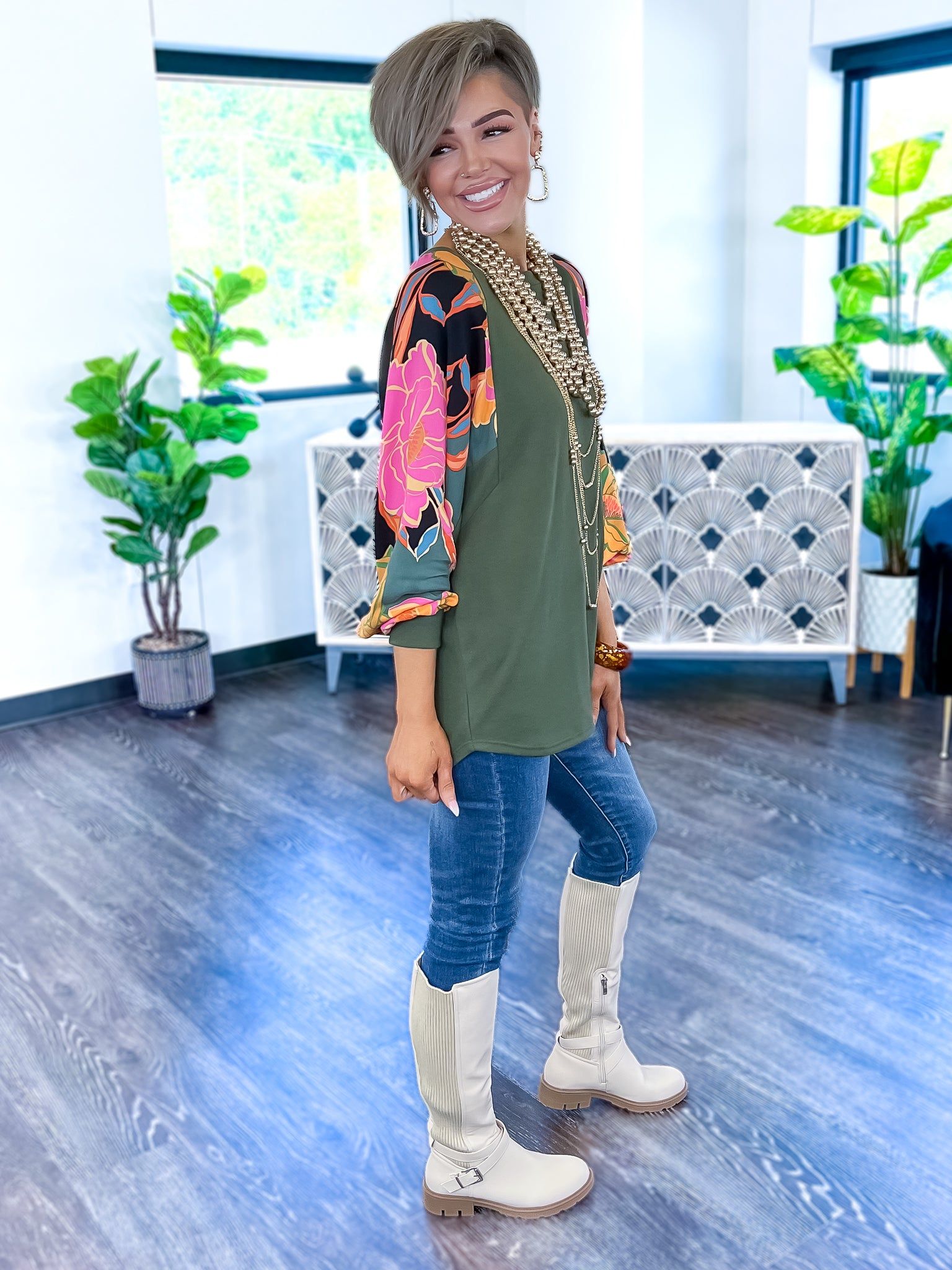 Floral Contrast Top | Olive sold by ZZs product image thumbnail 3