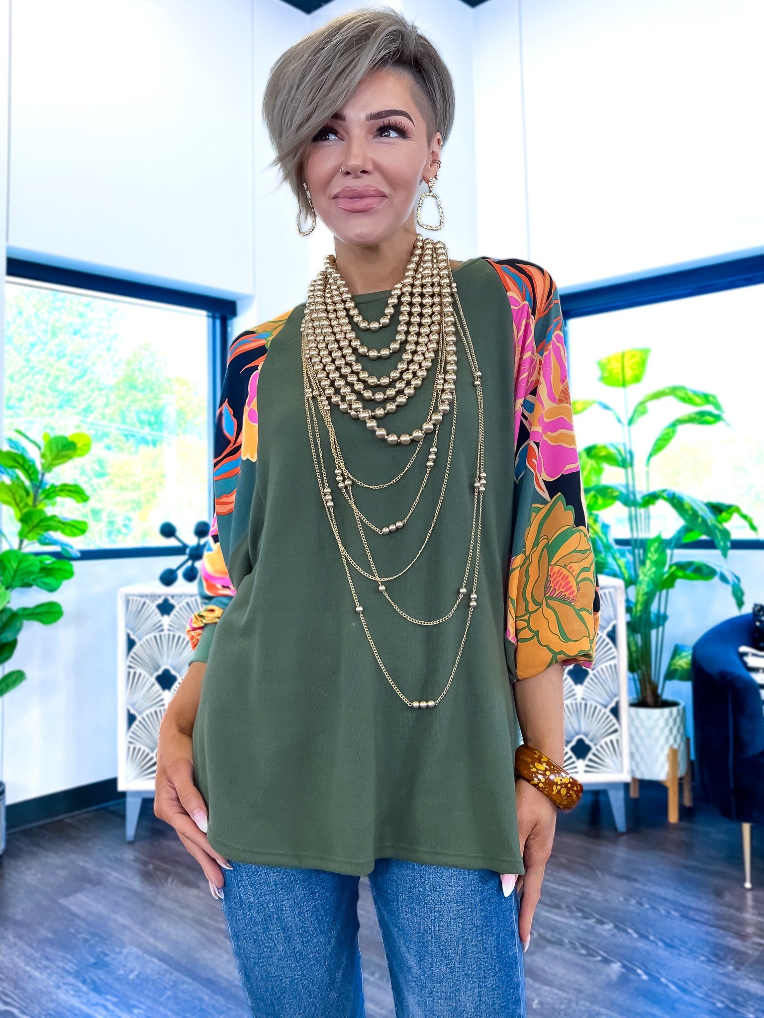 Floral Contrast Top | Olive sold by ZZs product image thumbnail 2