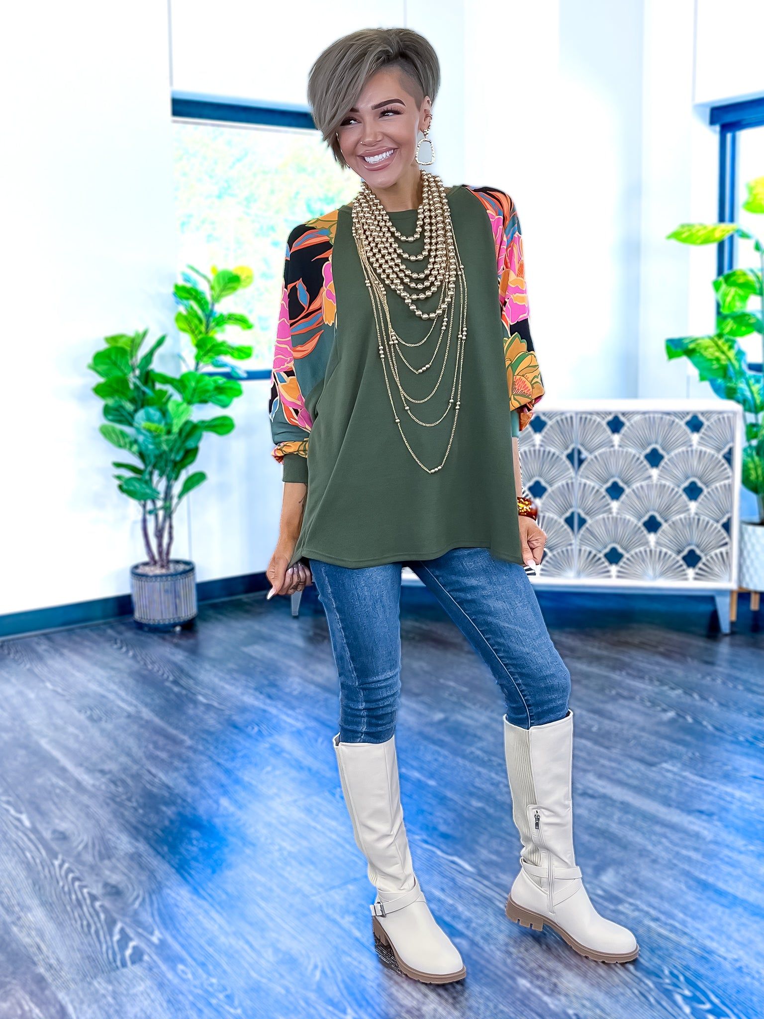 Floral Contrast Top | Olive sold by ZZs product image thumbnail 7